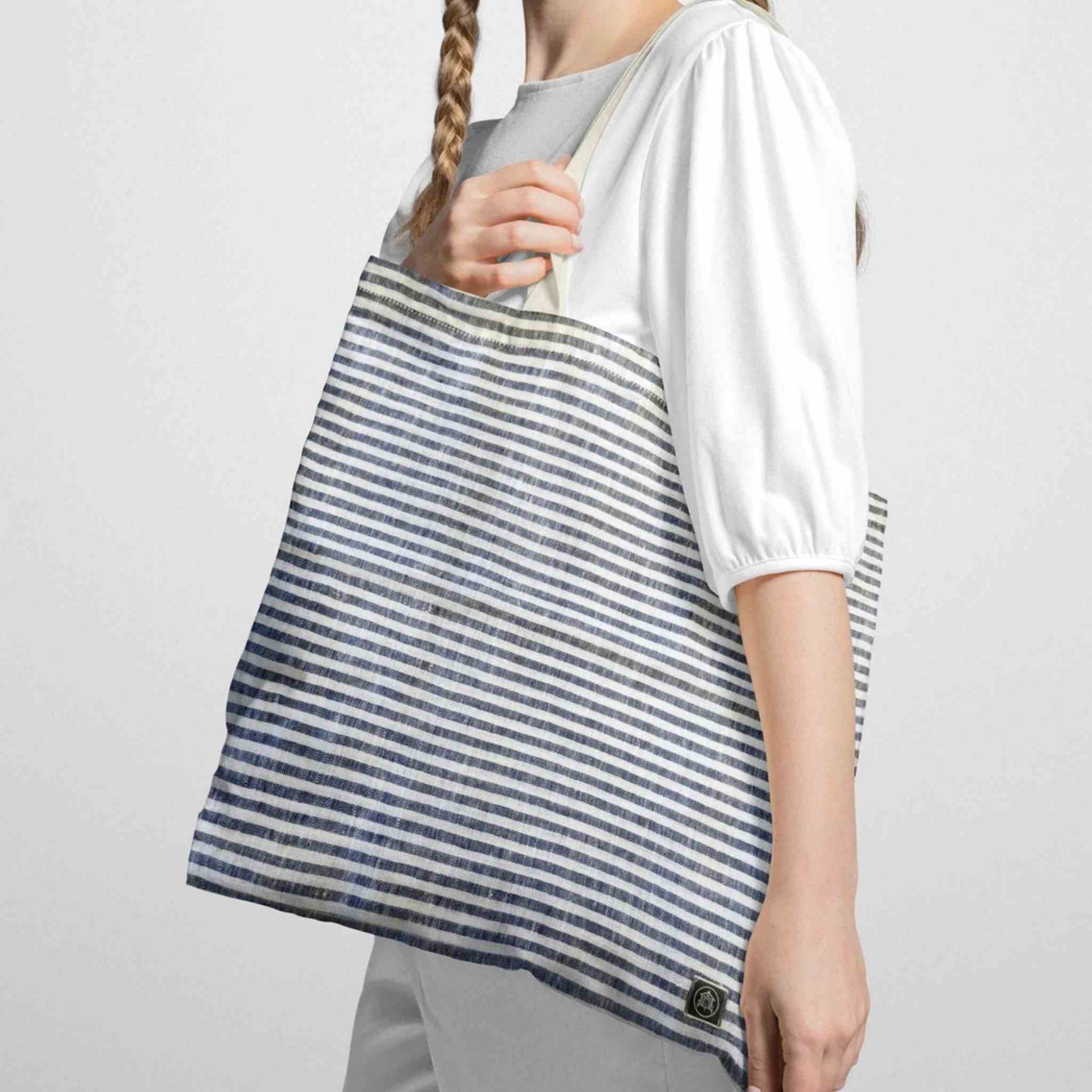 Striped Linen Tote Bag