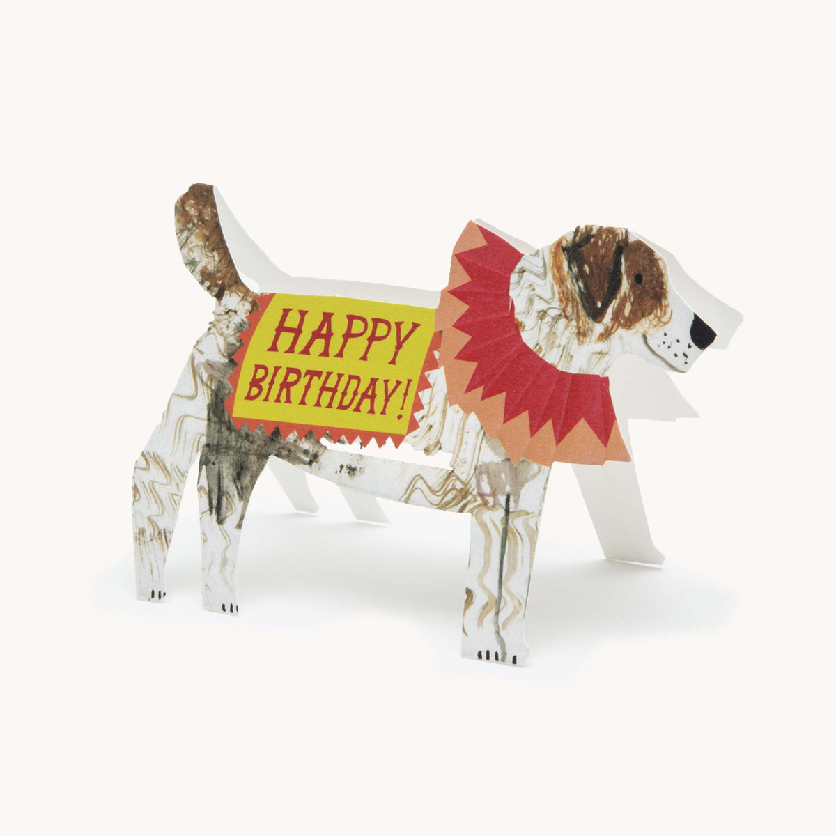 Dog-shaped birthday card with 'Happy Birthday!' message on a white background