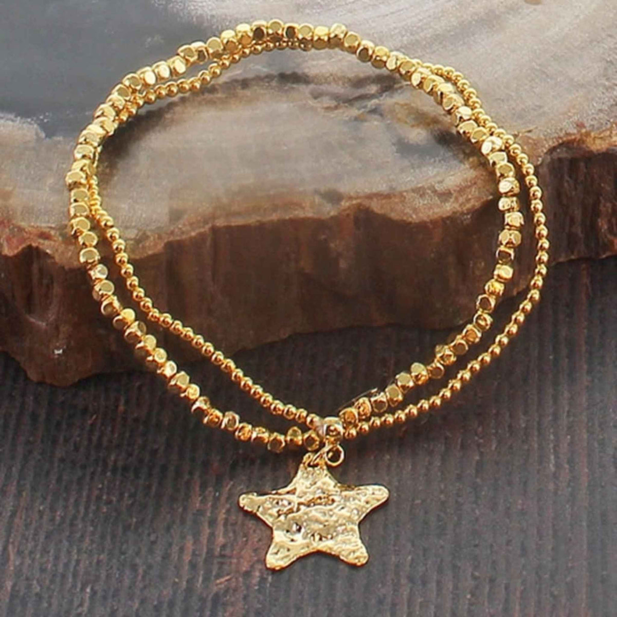 Double Strand Bracelet with Star Charms | 18ct Gold Plate