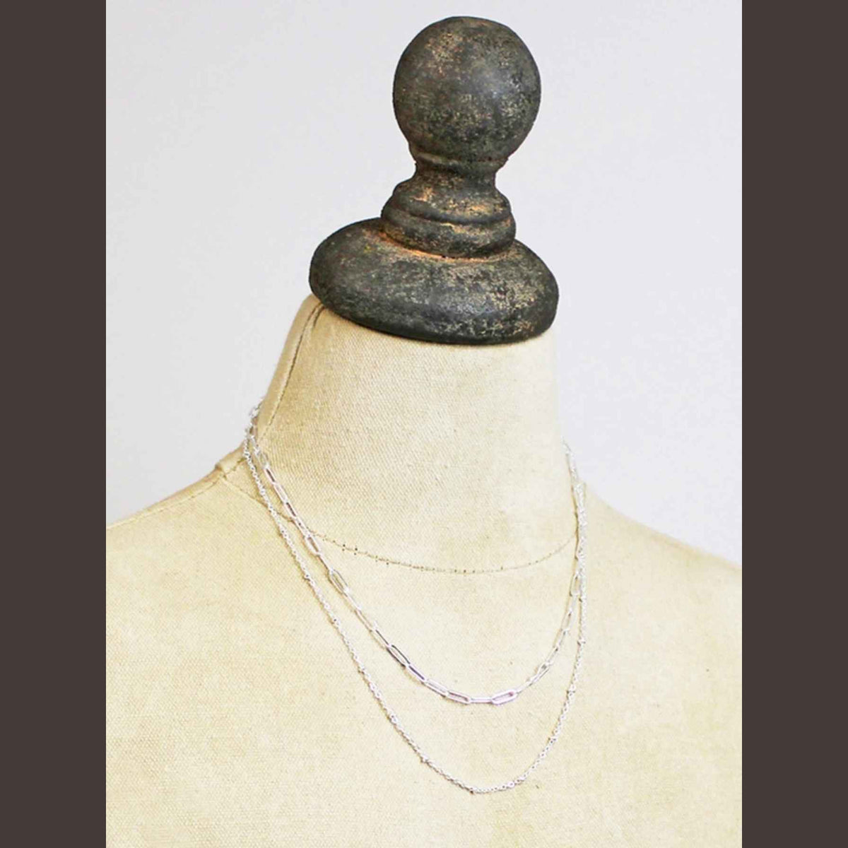 Double Strand Chain Necklace | Silver Plate