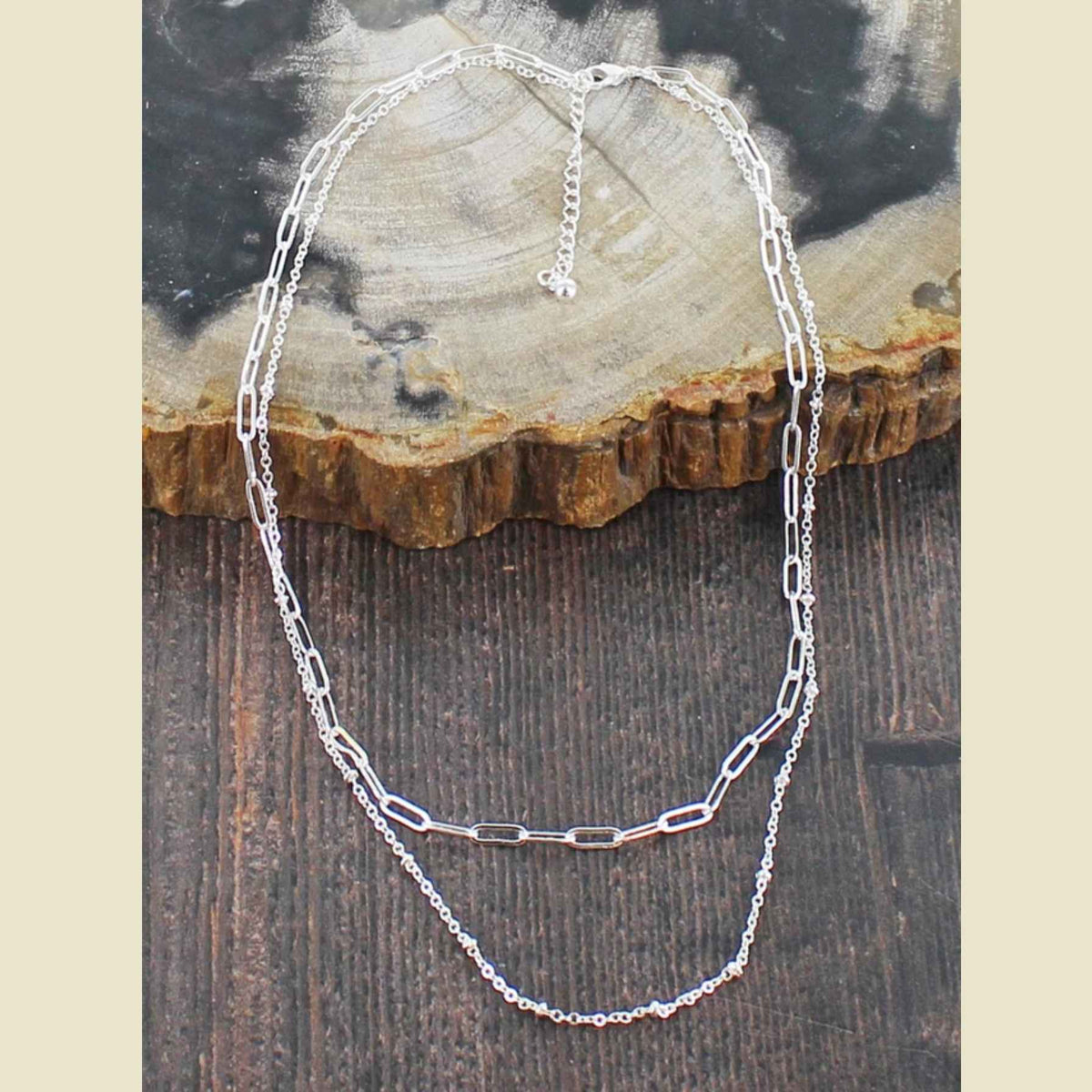 Double Strand Chain Necklace | Silver Plate