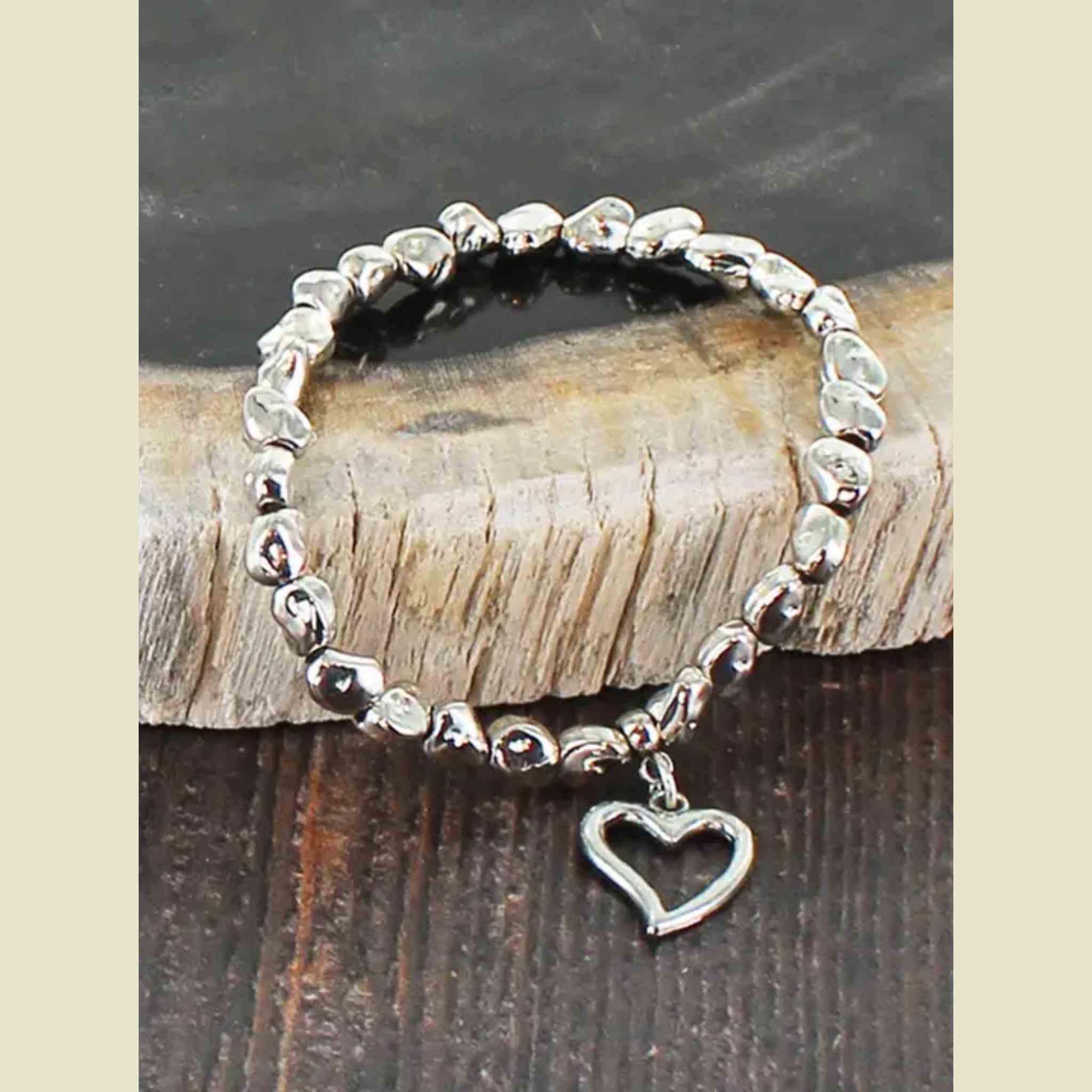 Elasticated Nugget Bracelet | Silver Plate