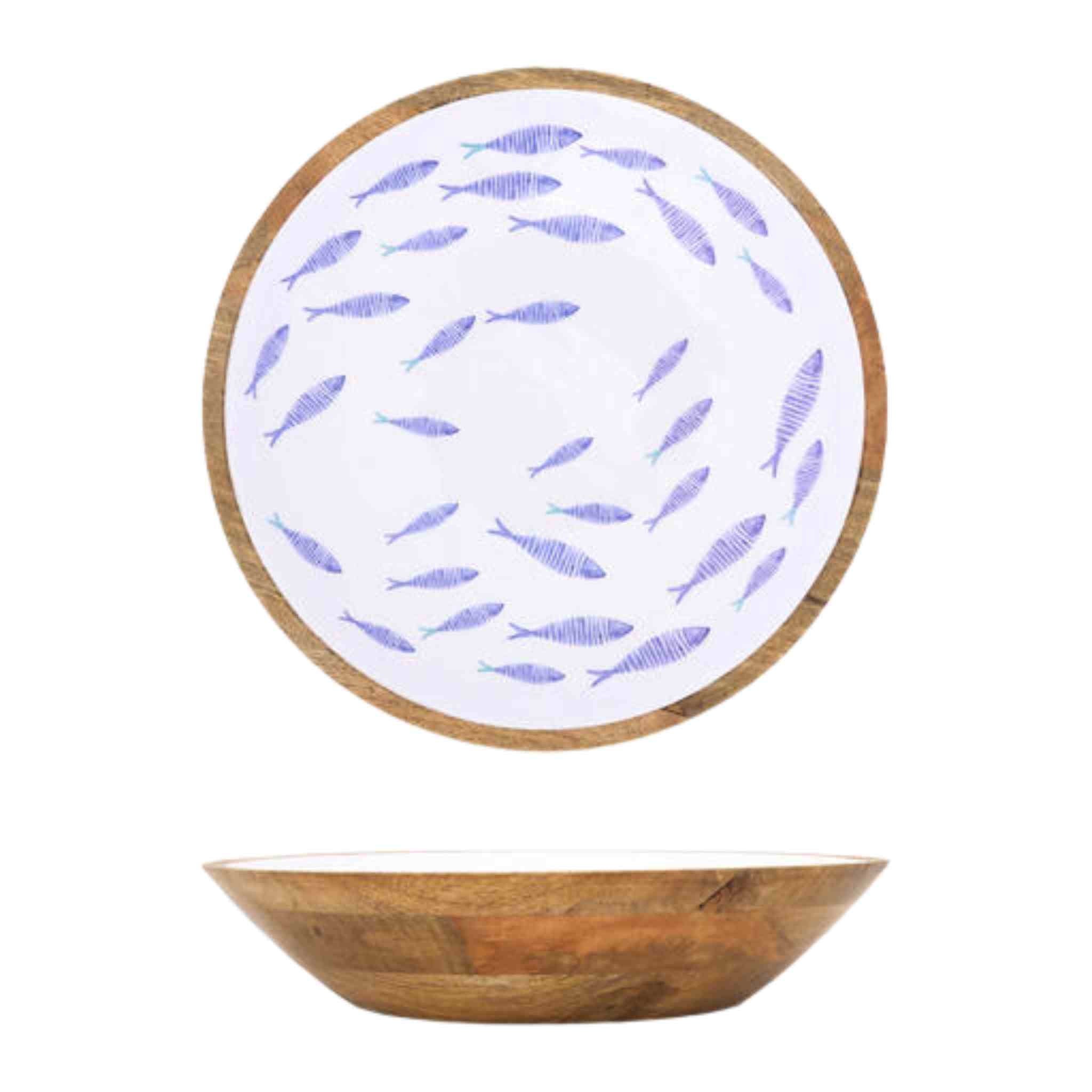Enamelled Wooden Bowl | Fish Motif [35 x 7cm]
