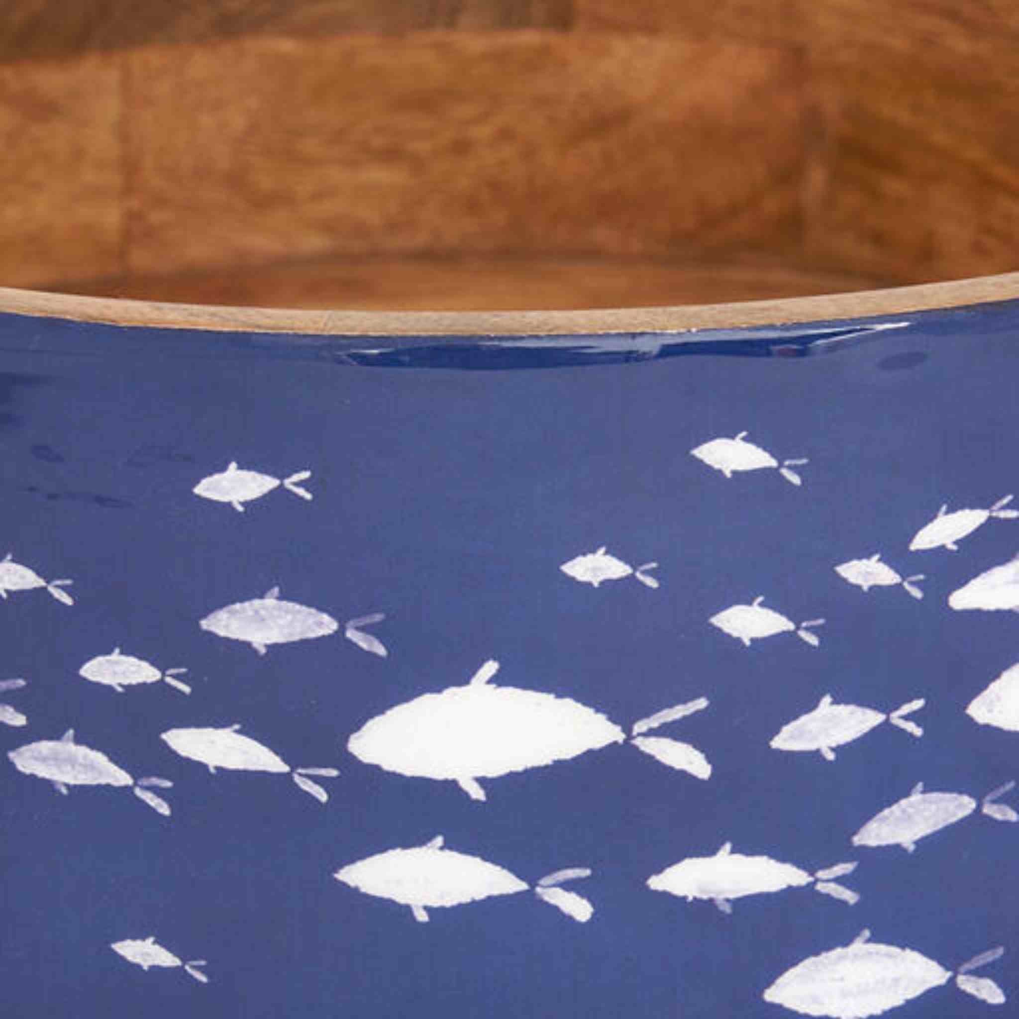 Enamelled Wooden Bowl With Fish Design