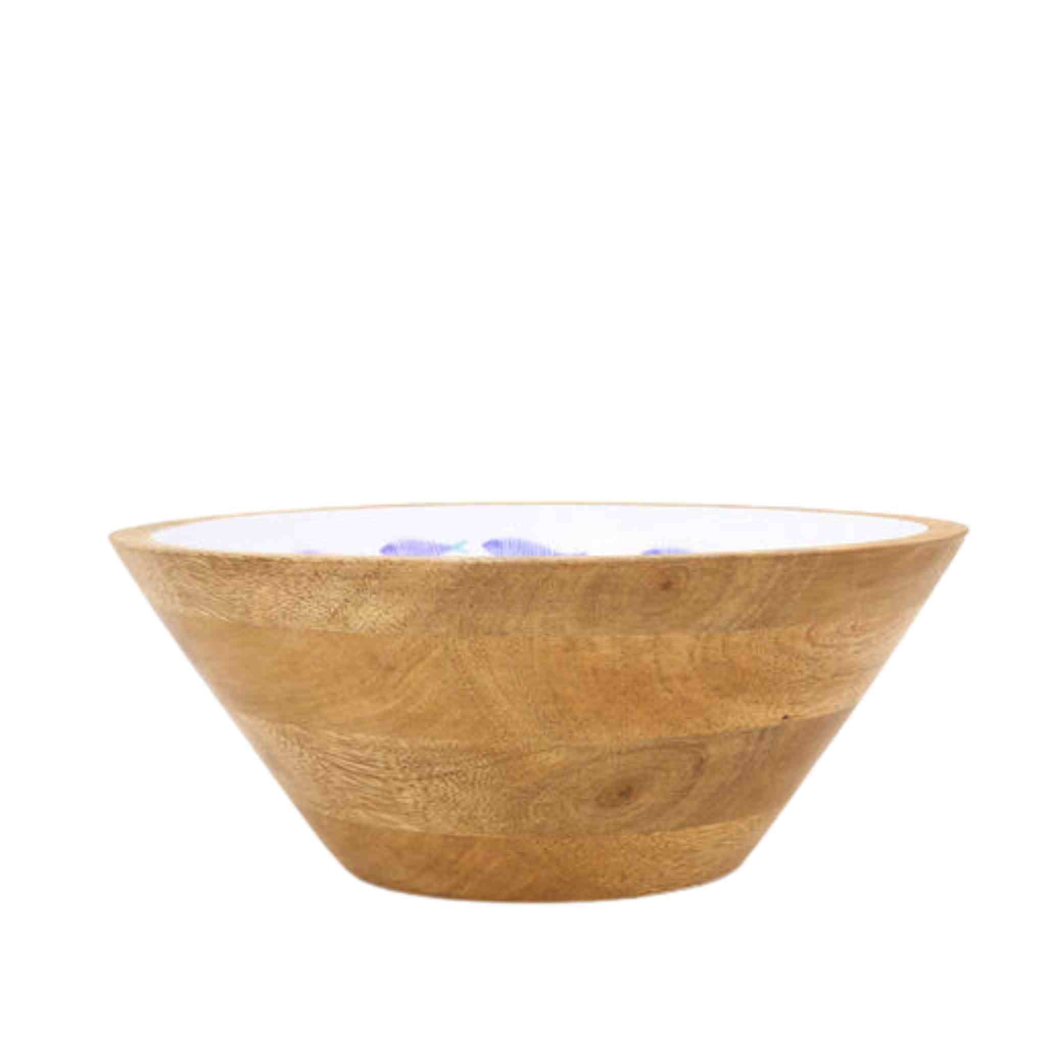 Enamelled Wooden Salad Bowl | Fish Motif [24.5 x 11.5 cm]