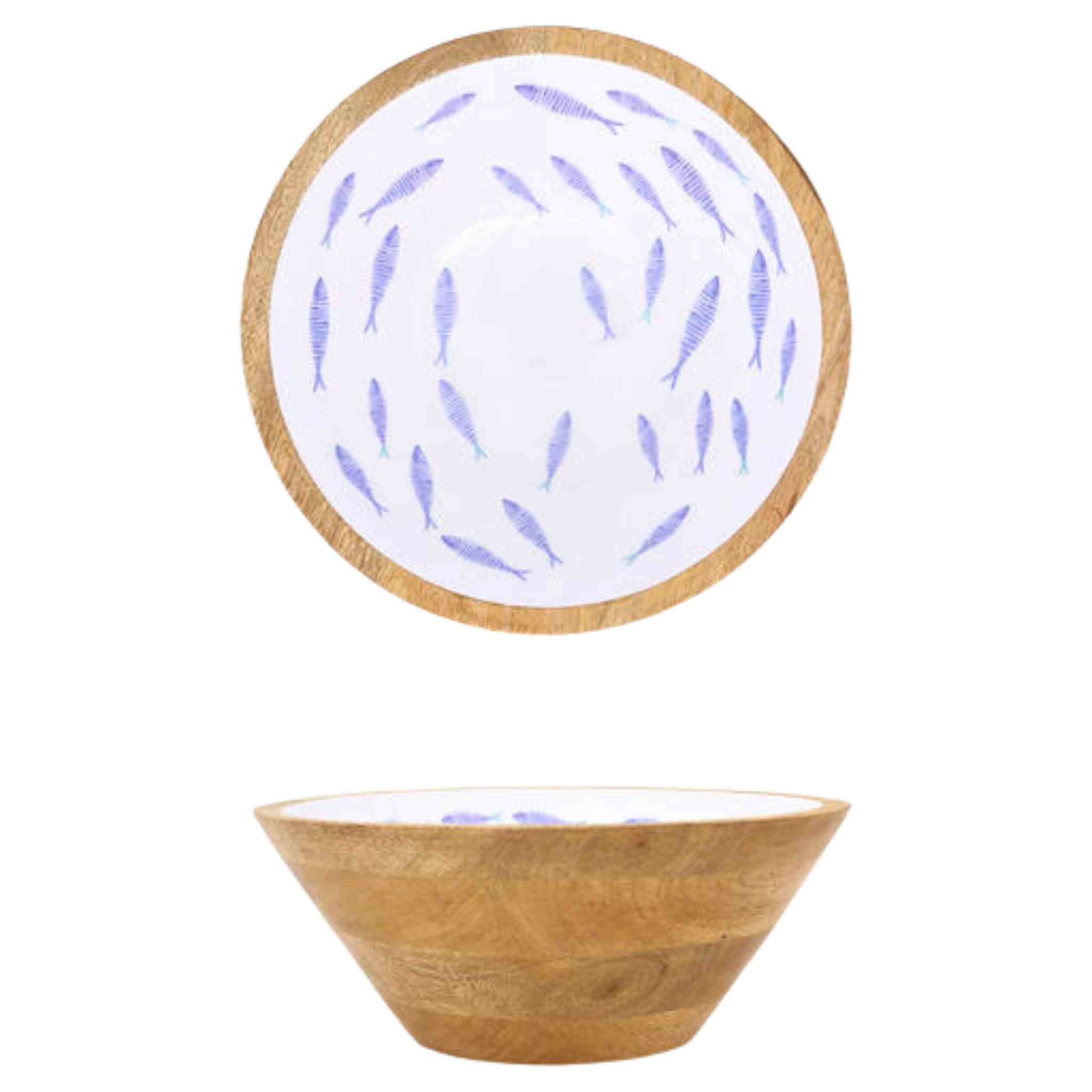 Enamelled Wooden Salad Bowl Fish Moti f_24.5x11.5cm