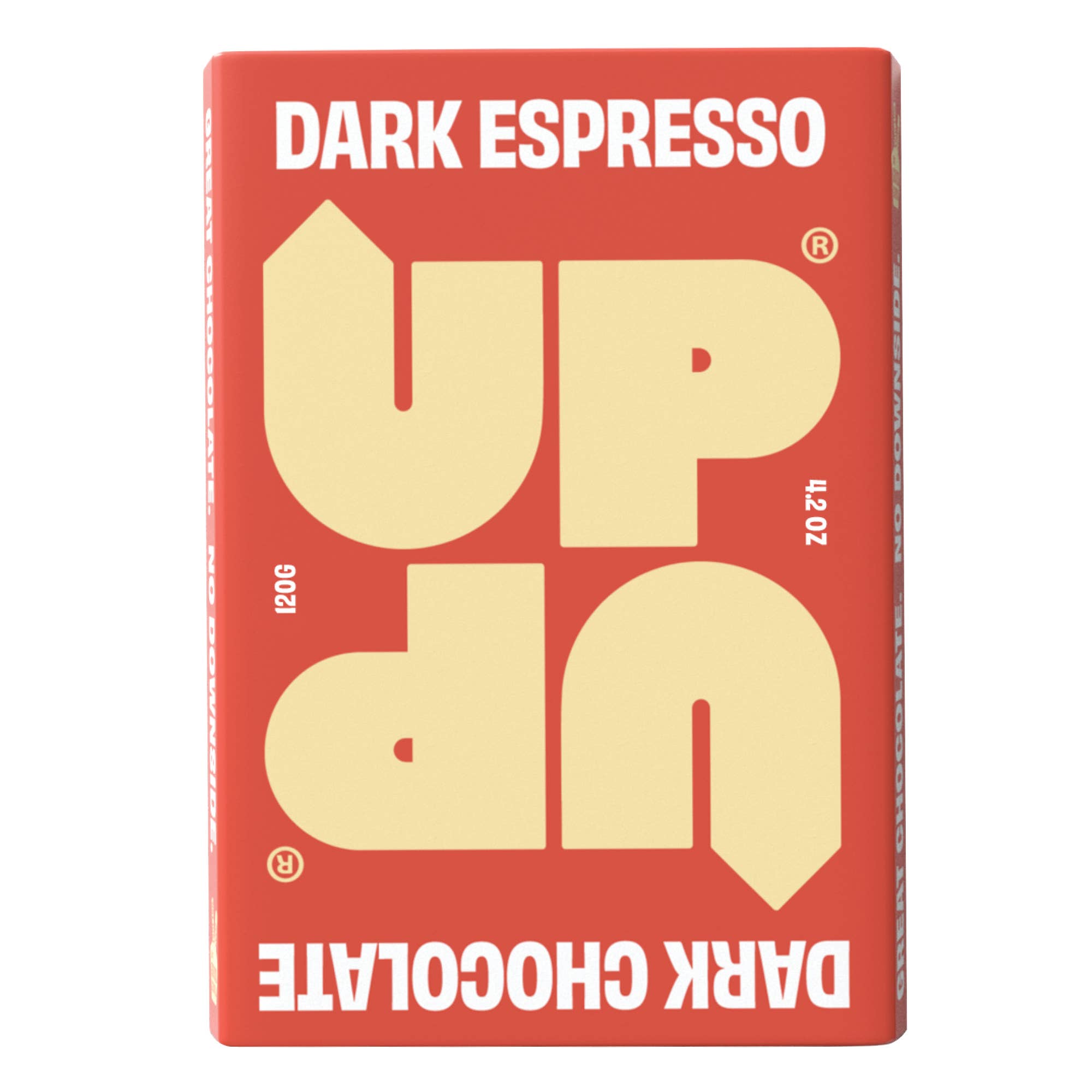 Red and yellow coffee packaging with 'UP' branding on a white background