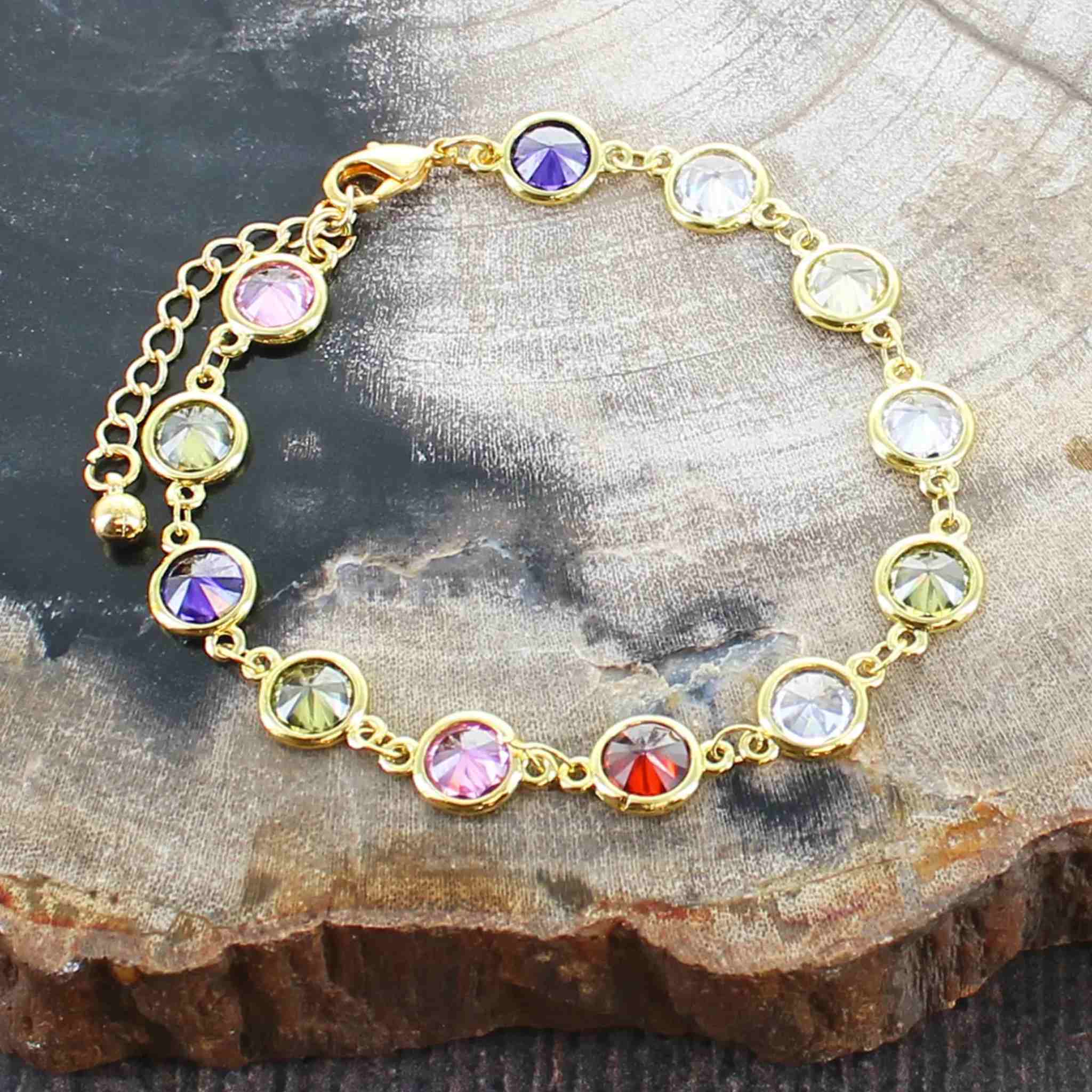 Faceted Glass & Chain Bracelet | Gold-Plate