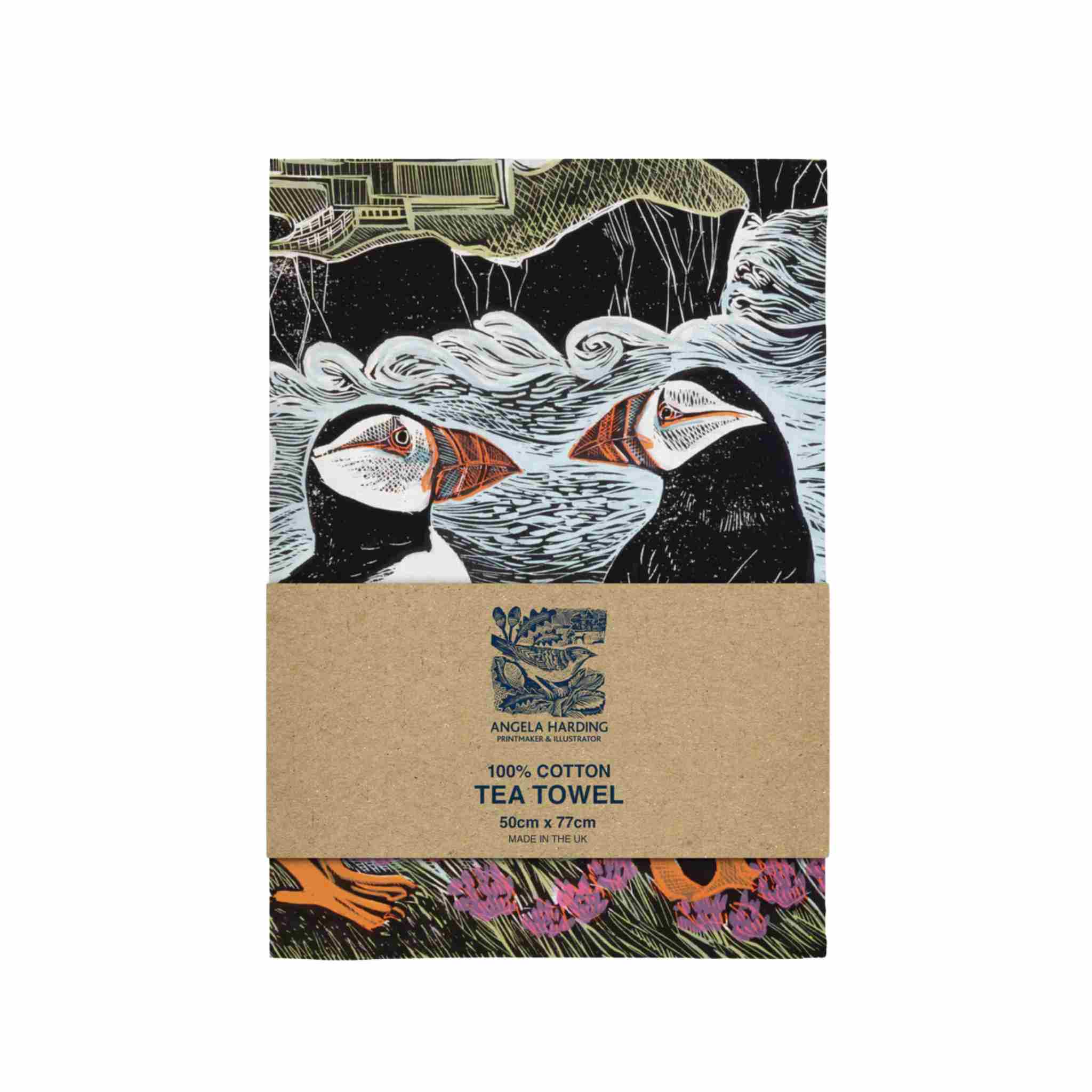 Fair Isle Puffins & Lighthouse Tea Towel