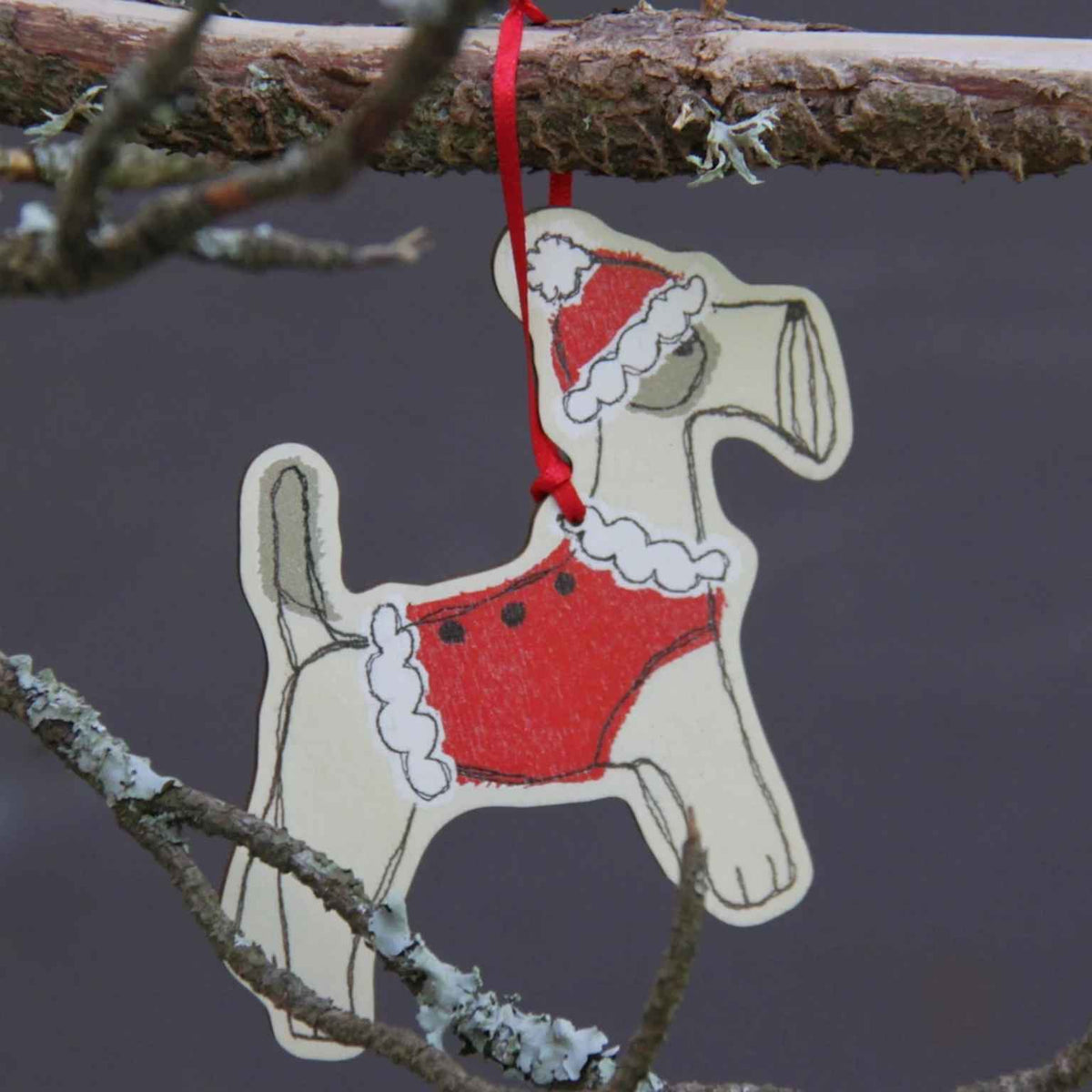 Fox Terrier Dingly Dangly Wooden Decoration