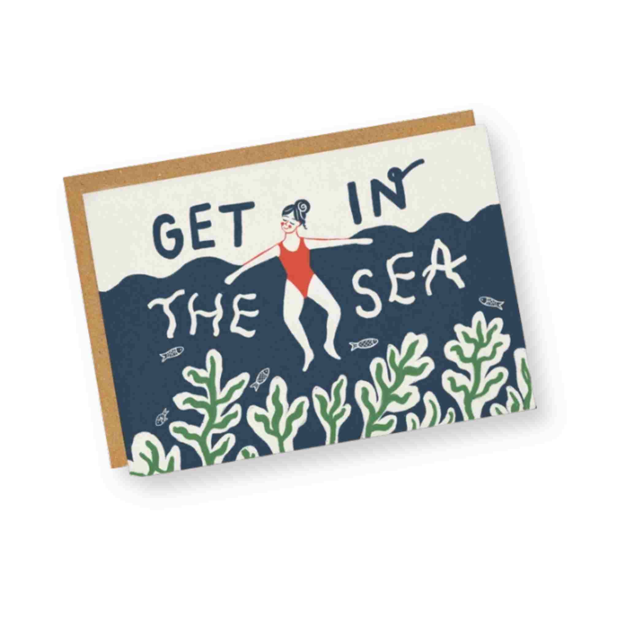 Get In The Sea | Illustrated Swimmer Card