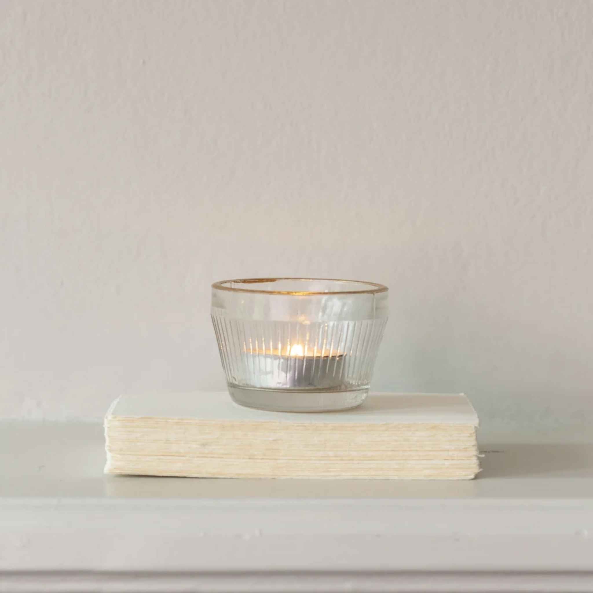 Glass Tealight Holder with Gold Rim