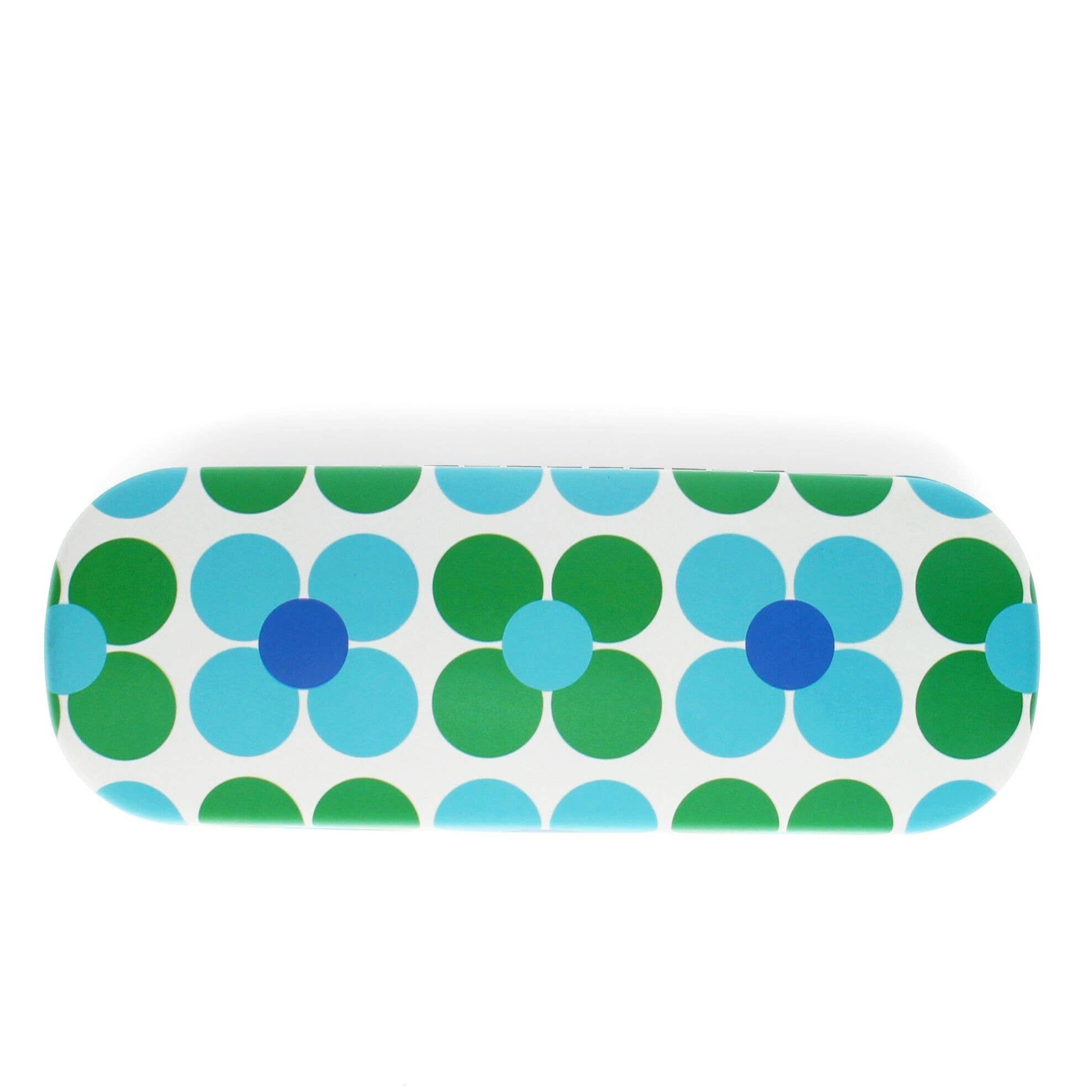 Oval-shaped tray with a floral pattern featuring blue and green flowers on a white background