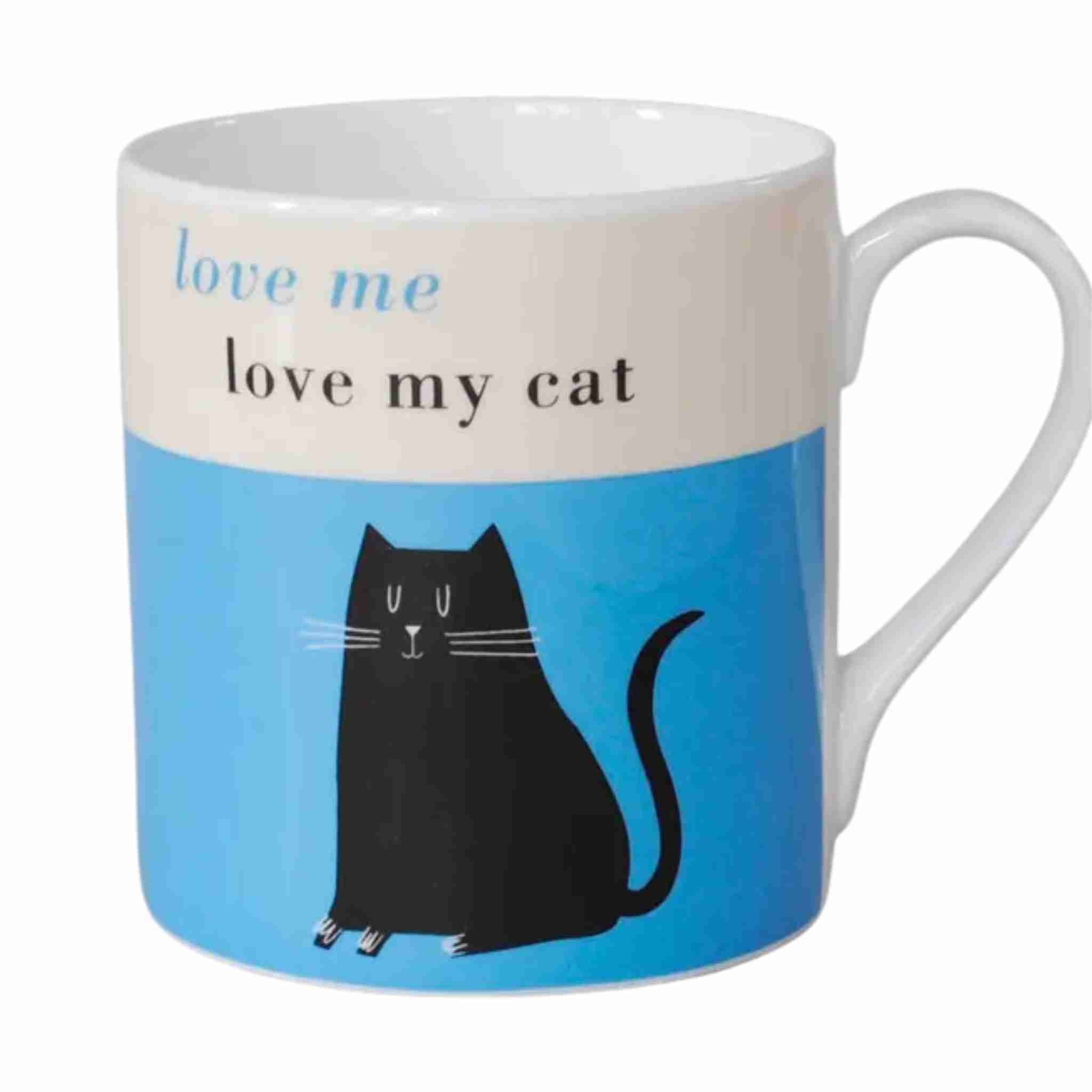 Happiness Black Cat | Turquoise Bone China Mug
