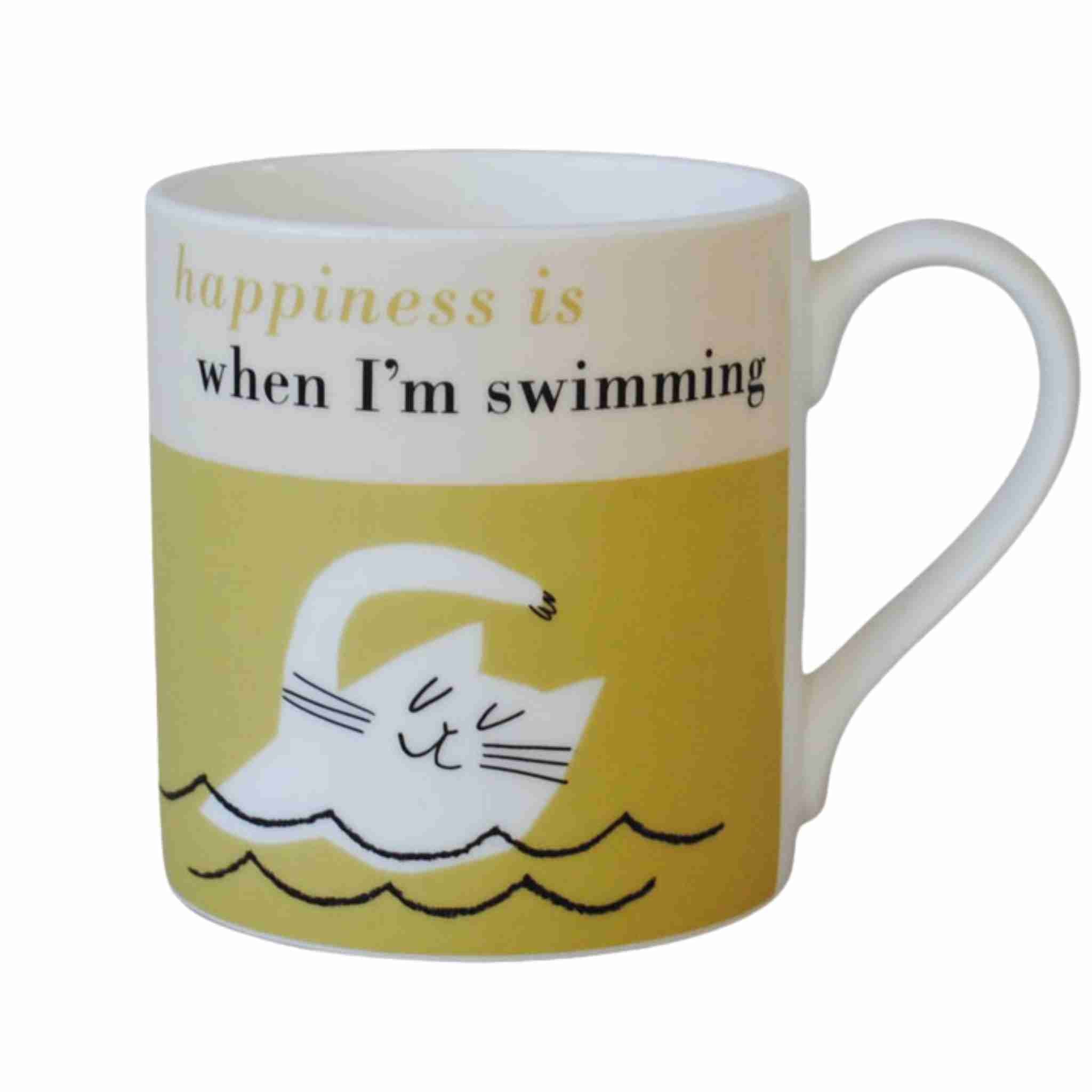 Happiness Swimming Cat | Bone China Mug (Olive)