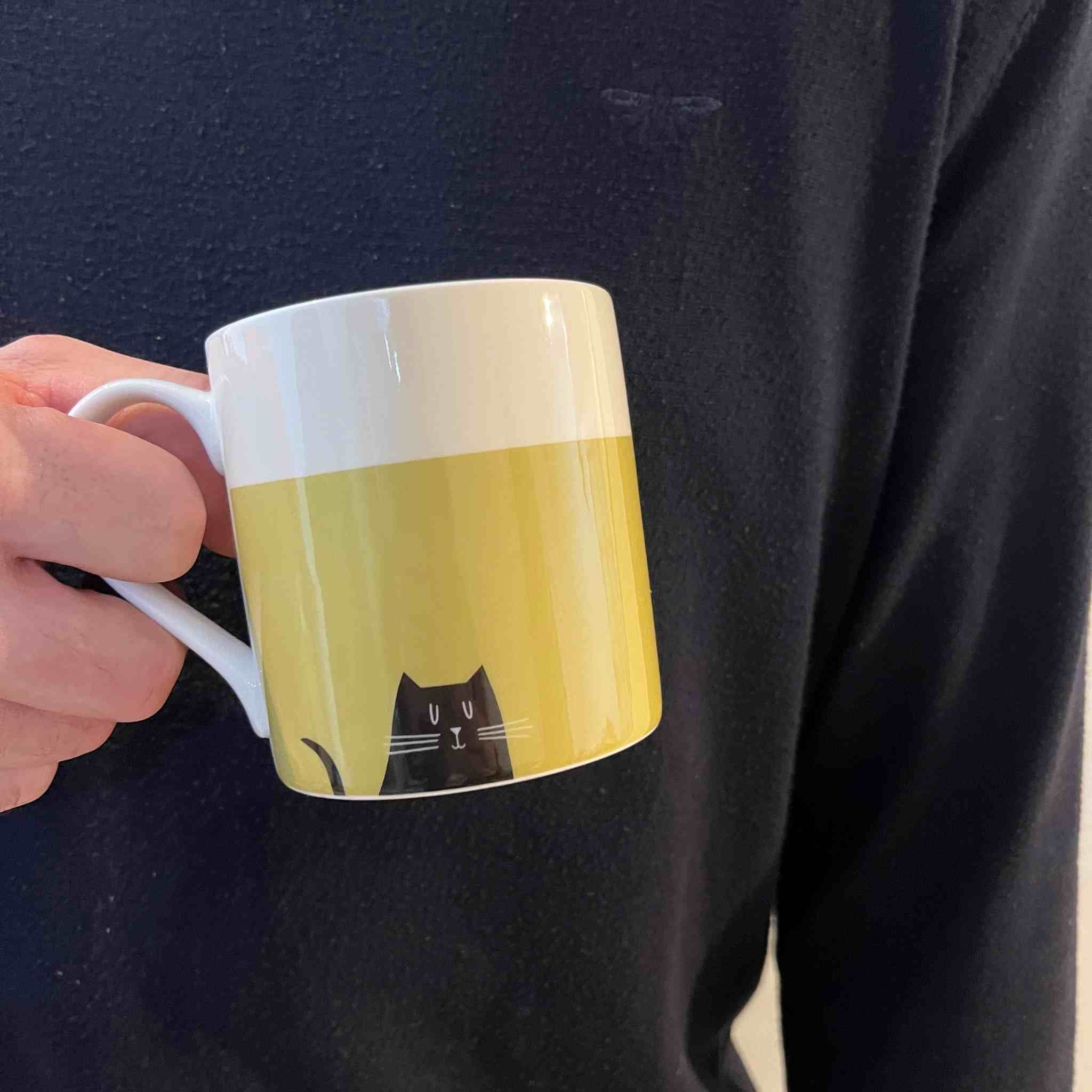 Happiness Black Cat | Olive Bone China Mug