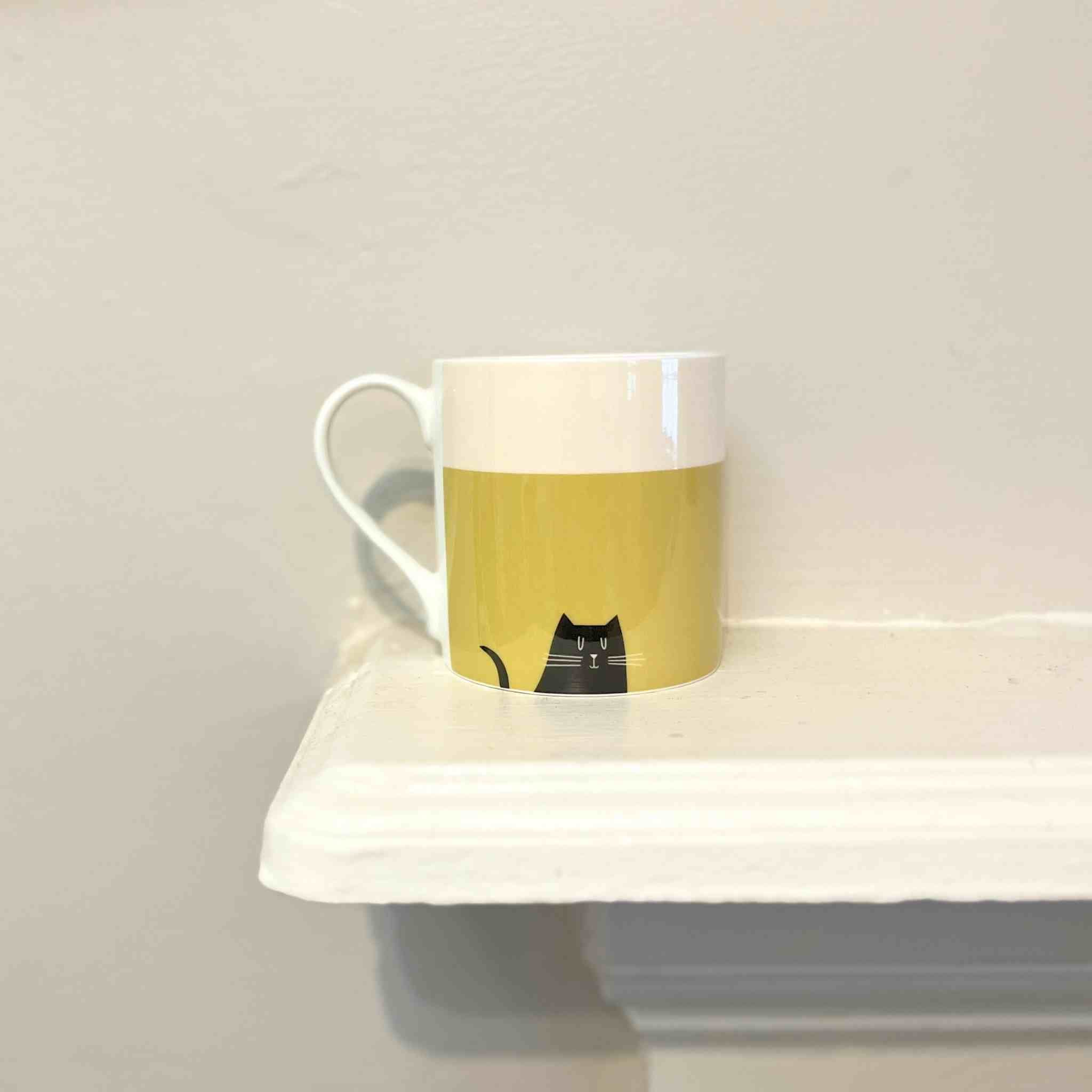 Happiness Black Cat | Olive Bone China Mug