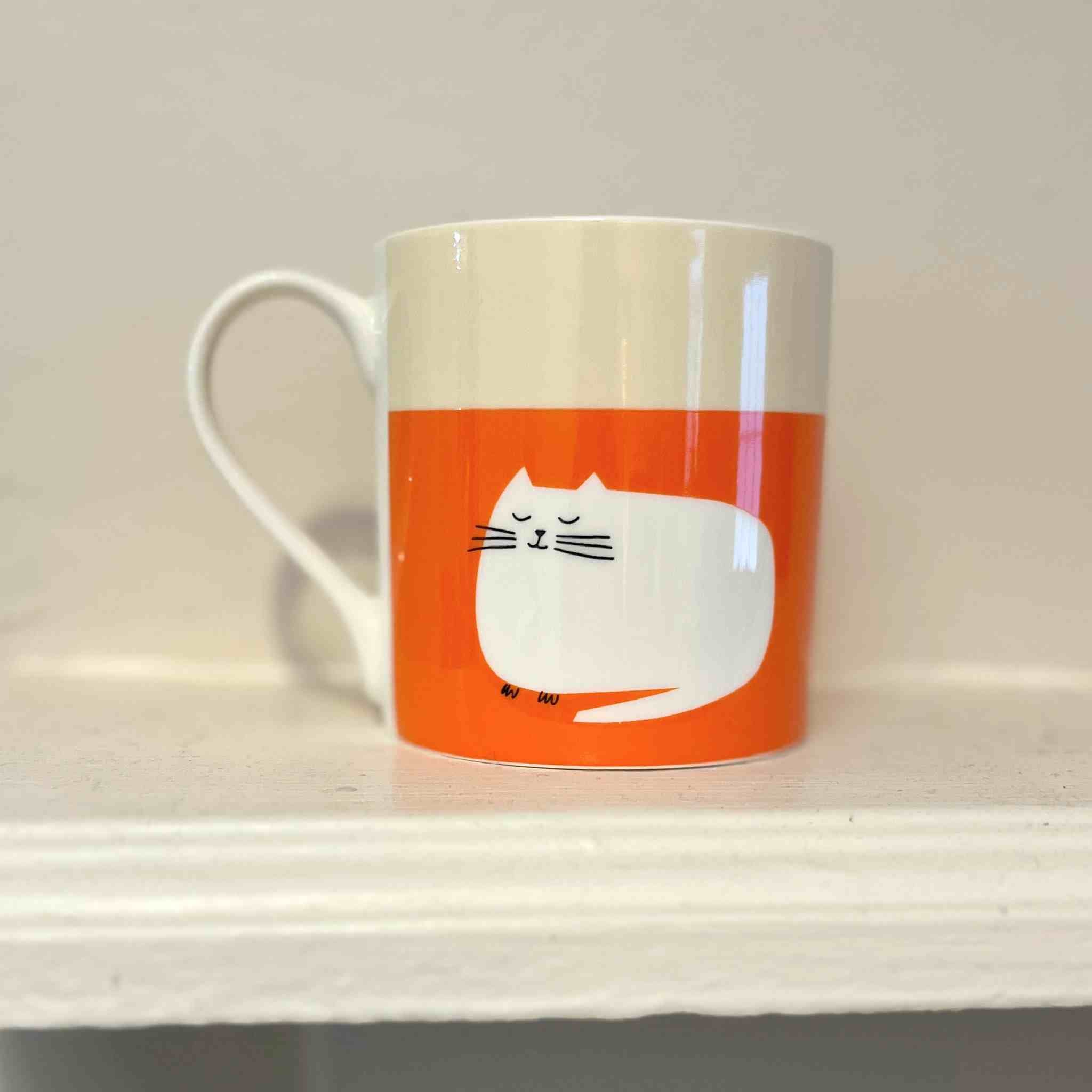 Happiness Catnap | Orange Bone China Mug