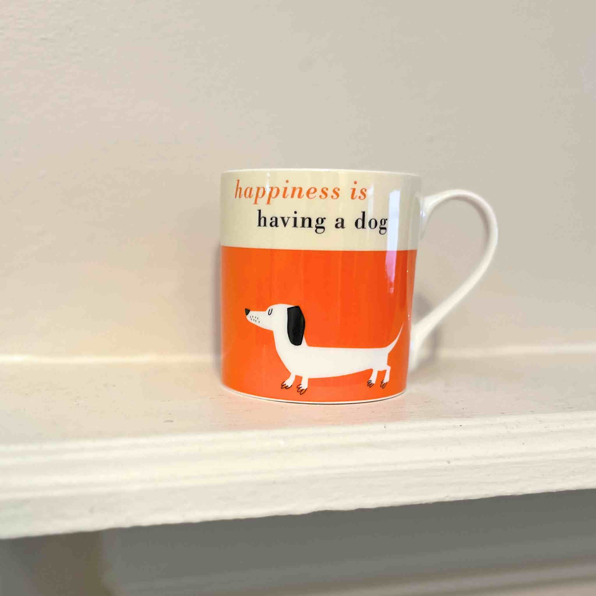 Happiness Sausage Dog | Orange Bone China Mug