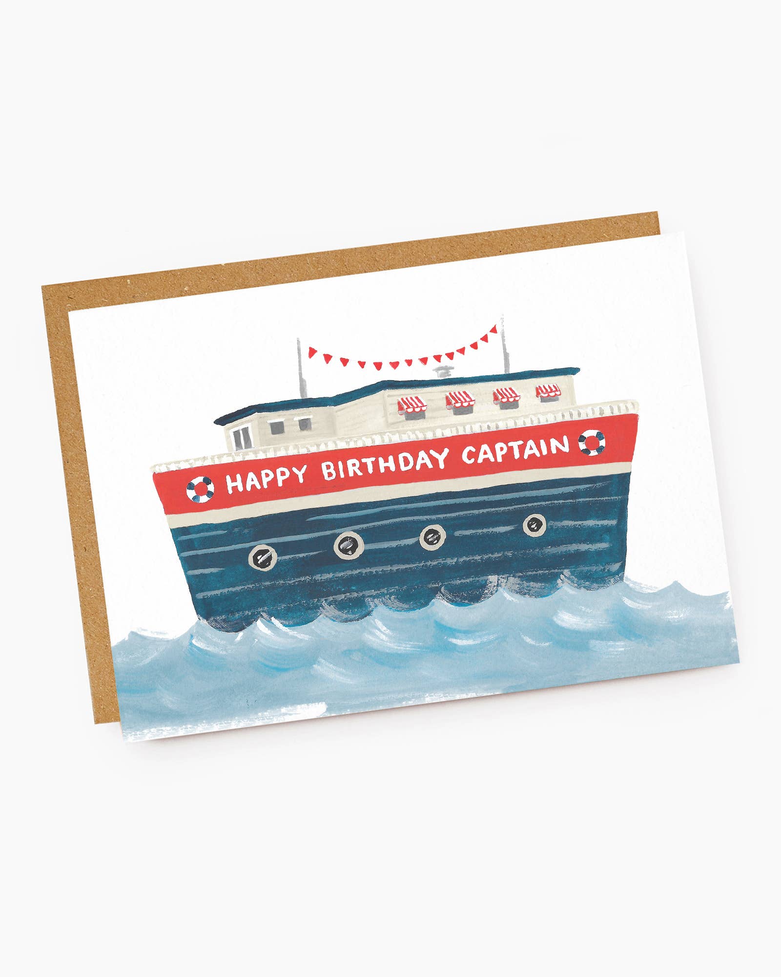 Greeting card with a ship design and 'Happy Birthday Captain' text on a white background
