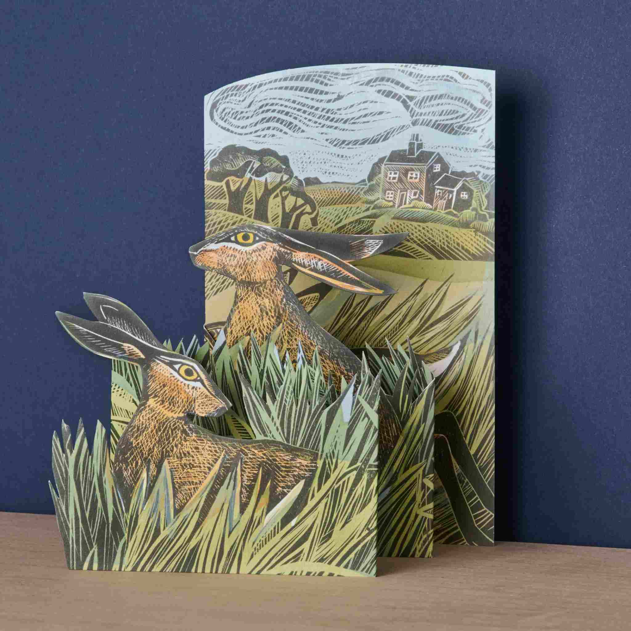 Hares and Open Fields Die-Cut Card