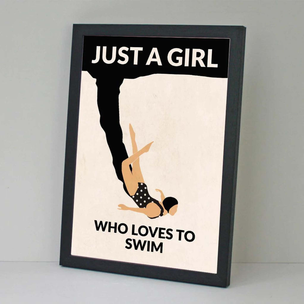 just a girl who loves to swim, framed print