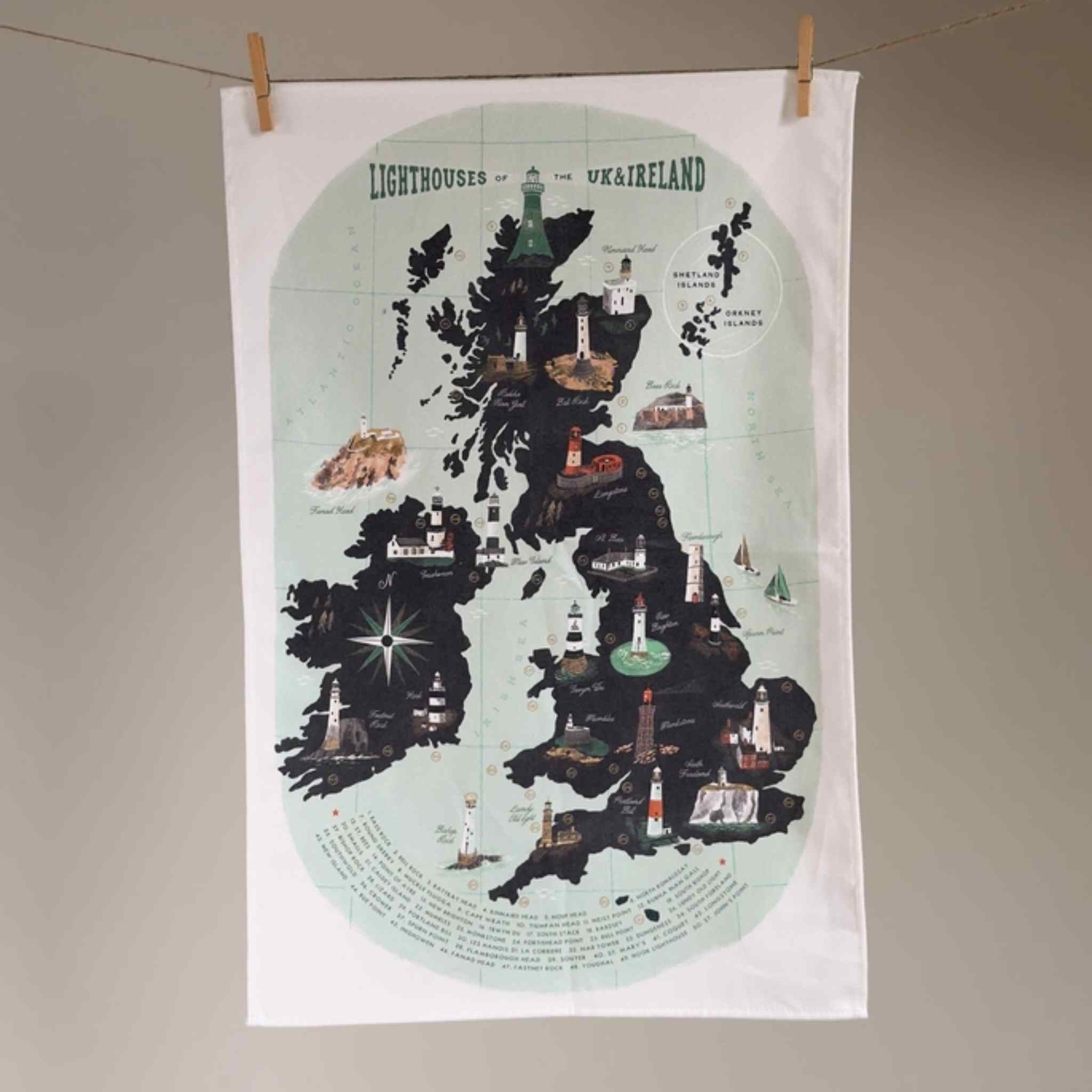 Lighthouses of the United Kingdom Tea Towel