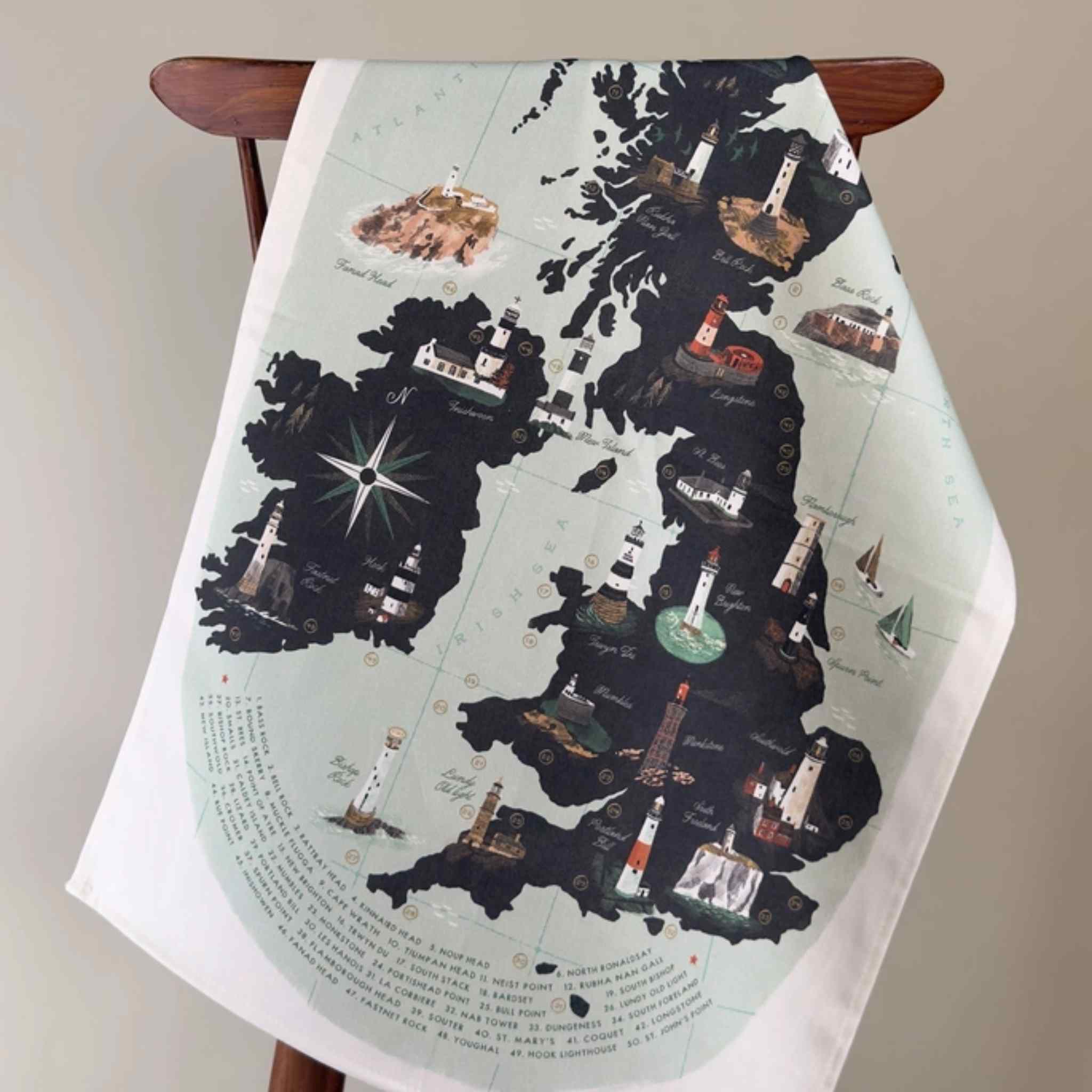 Lighthouses of the United Kingdom Tea Towel
