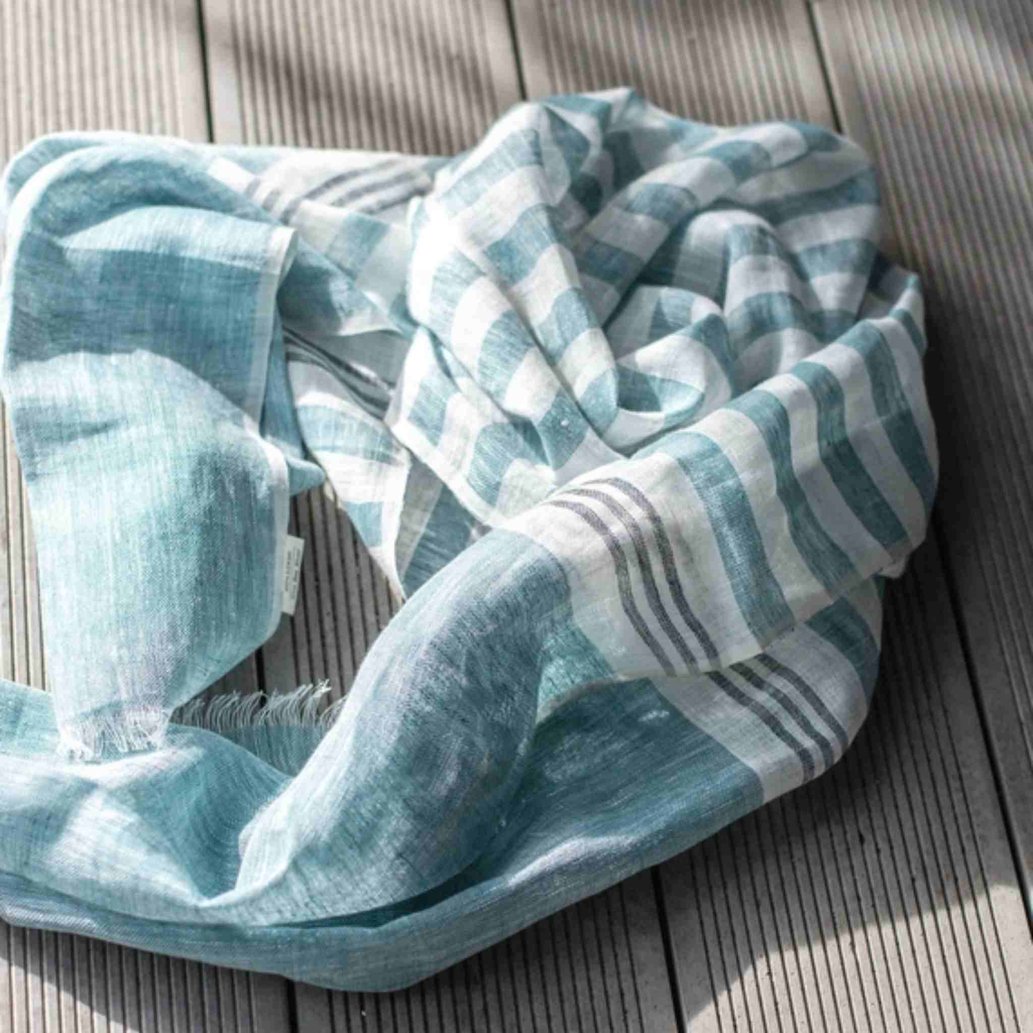 Linen Scarf | Sea Blue Stripes