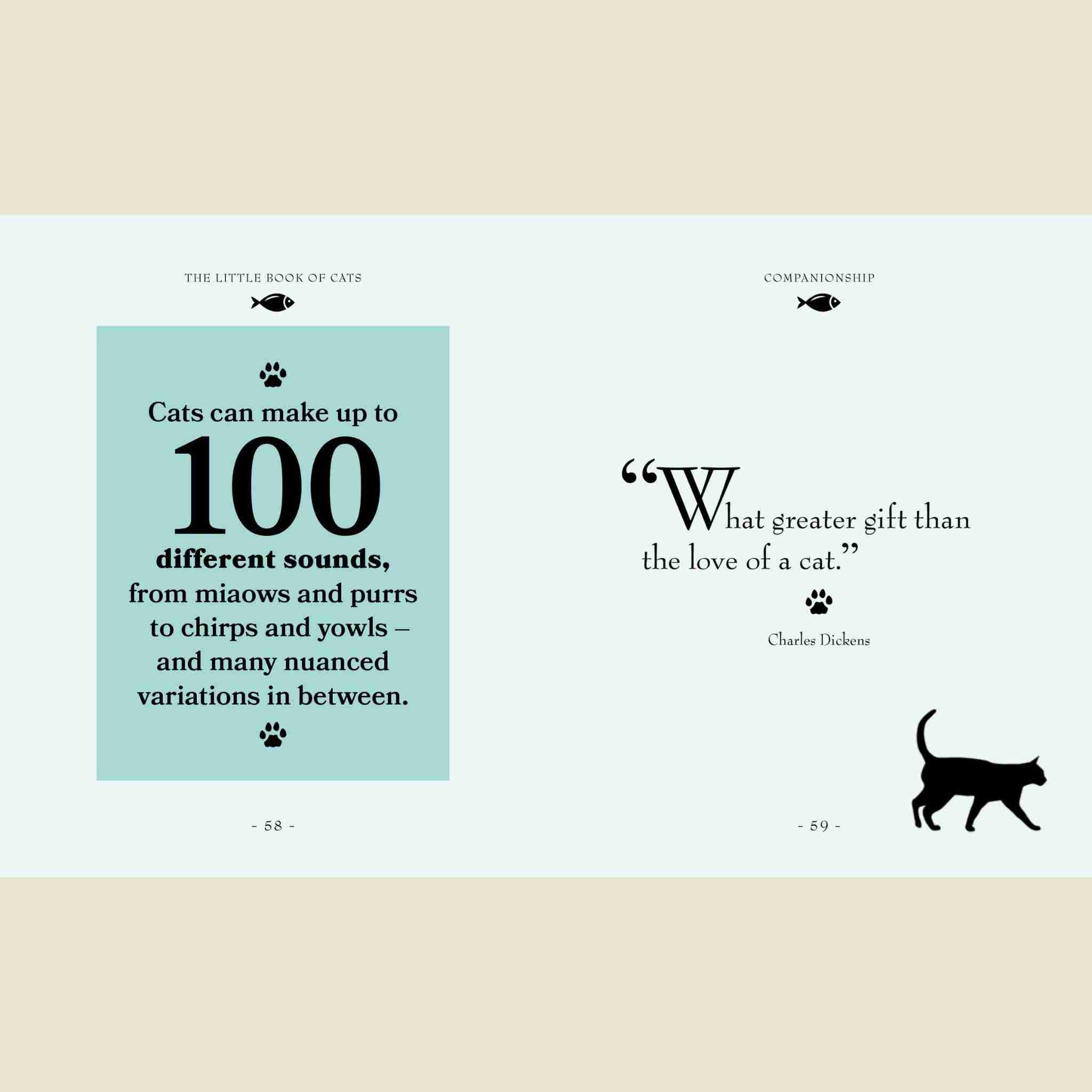 Two cat-themed quotes on a light blue and beige background.