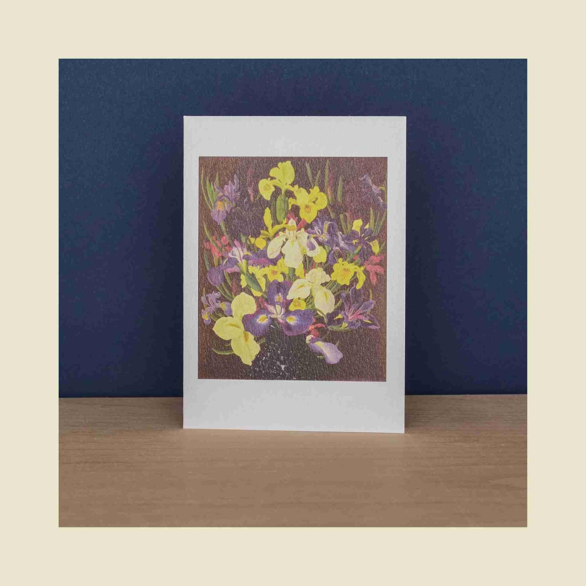 Greeting card with floral design on a blue background