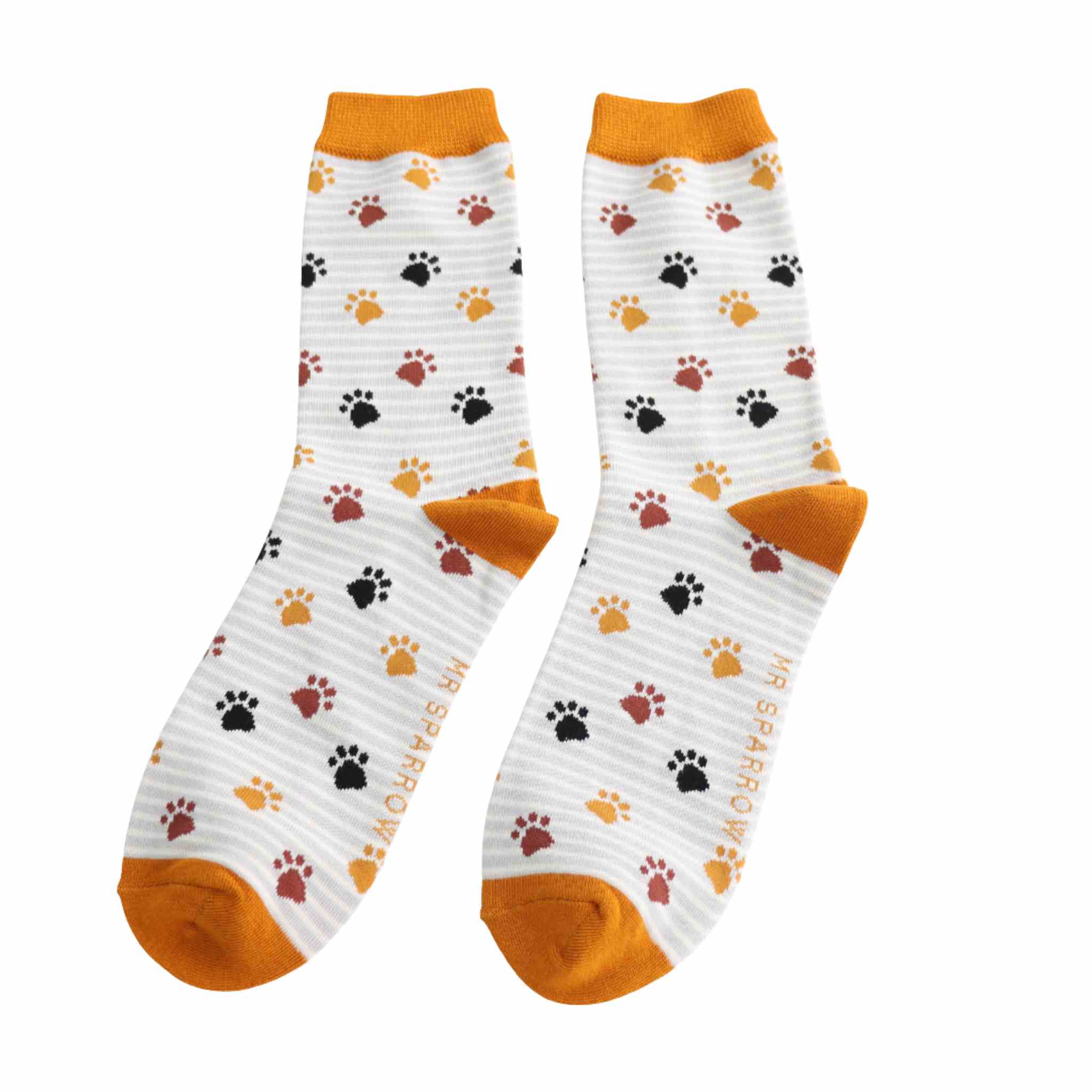 mens stripey socks with paw prints