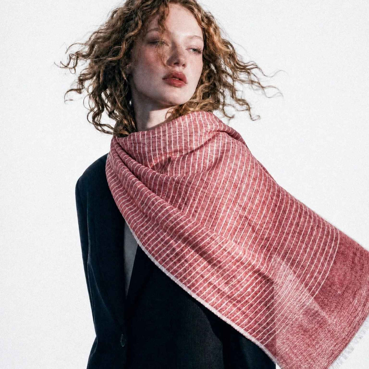 Pinstripe Linen Scarf | Coral