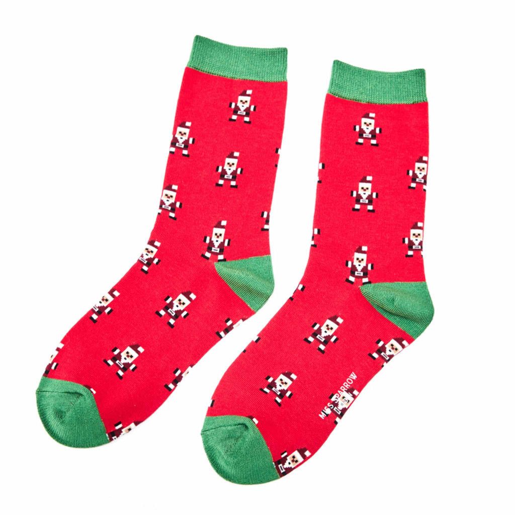 Pixel Santa Socks Red (Womens)