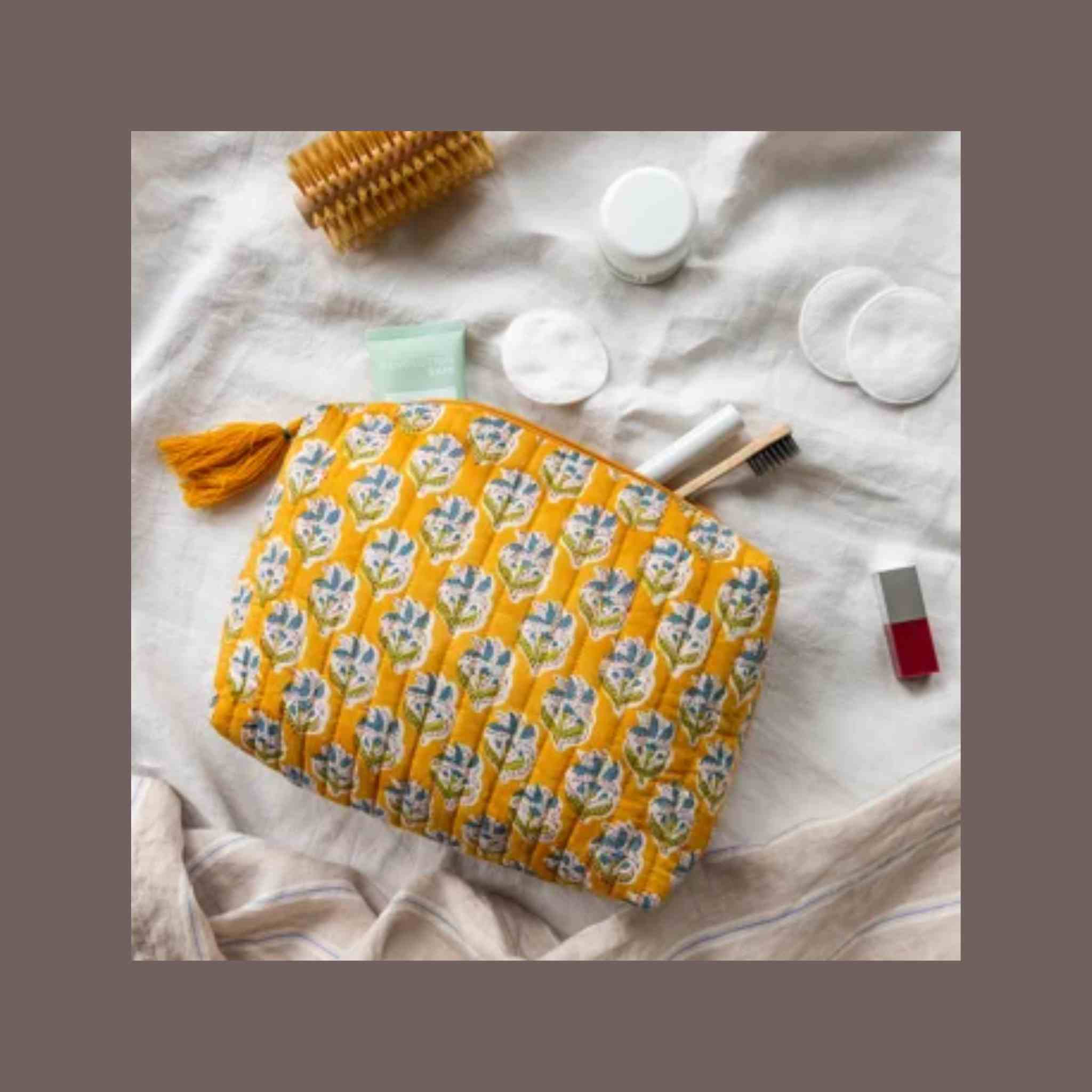 Quited Washbag | Yellow Kimaya