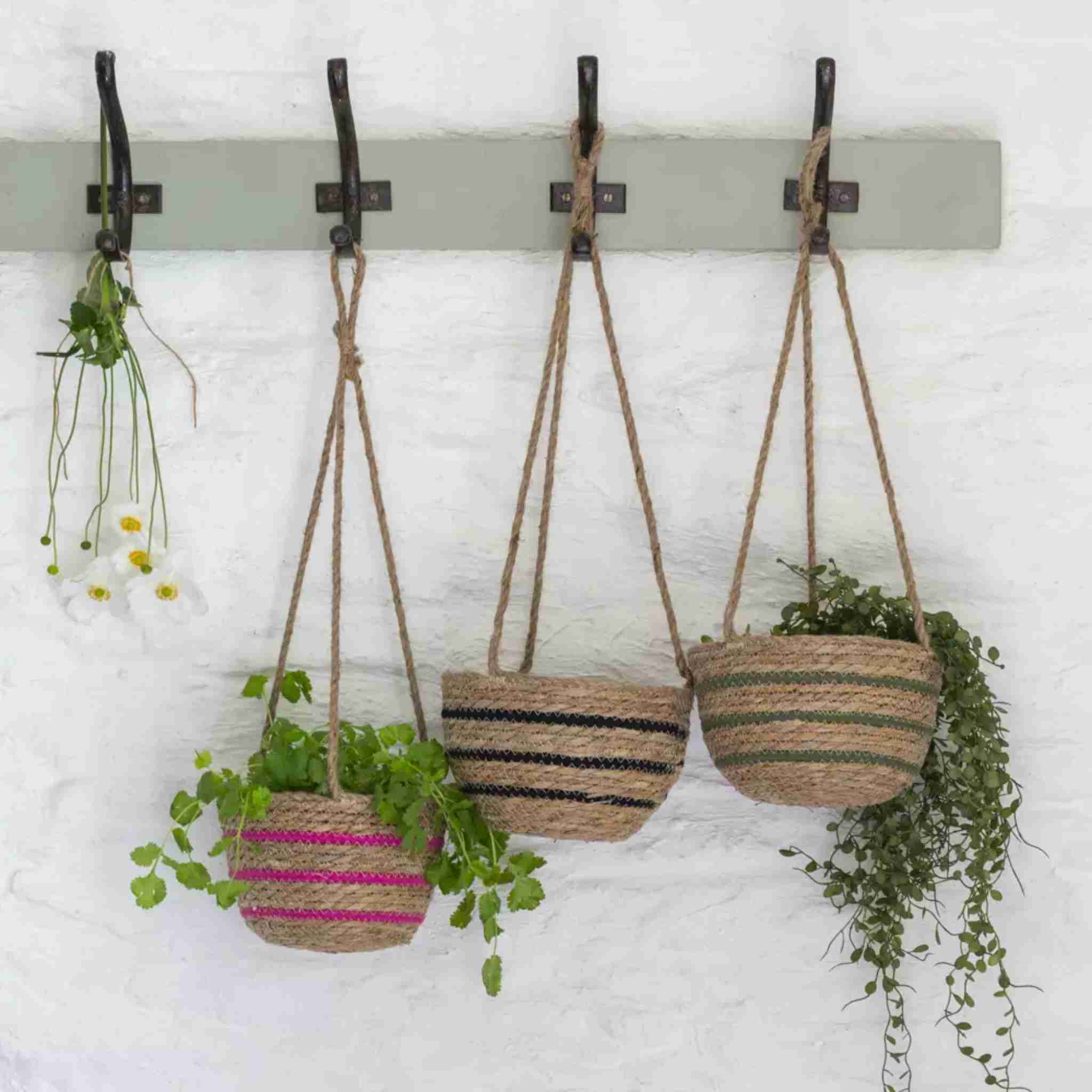 Seagrass Hanging Basket | Pink Stripe