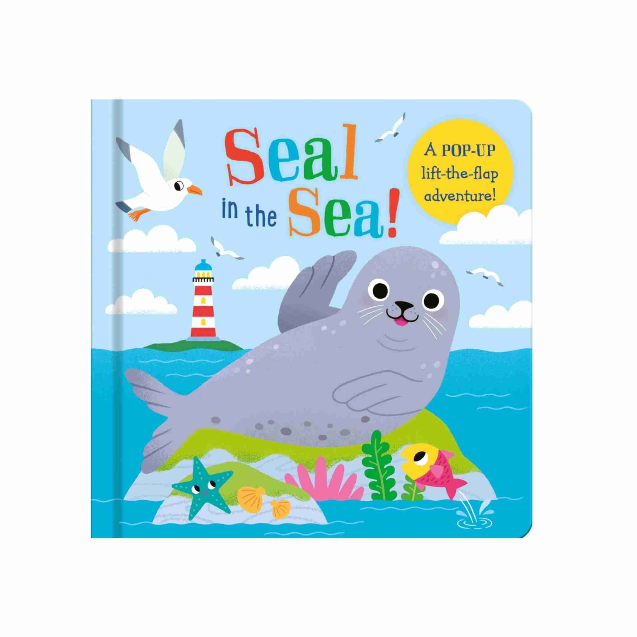 Children's book titled 'Seal in the Sea' with a pop-up design on a blue background.