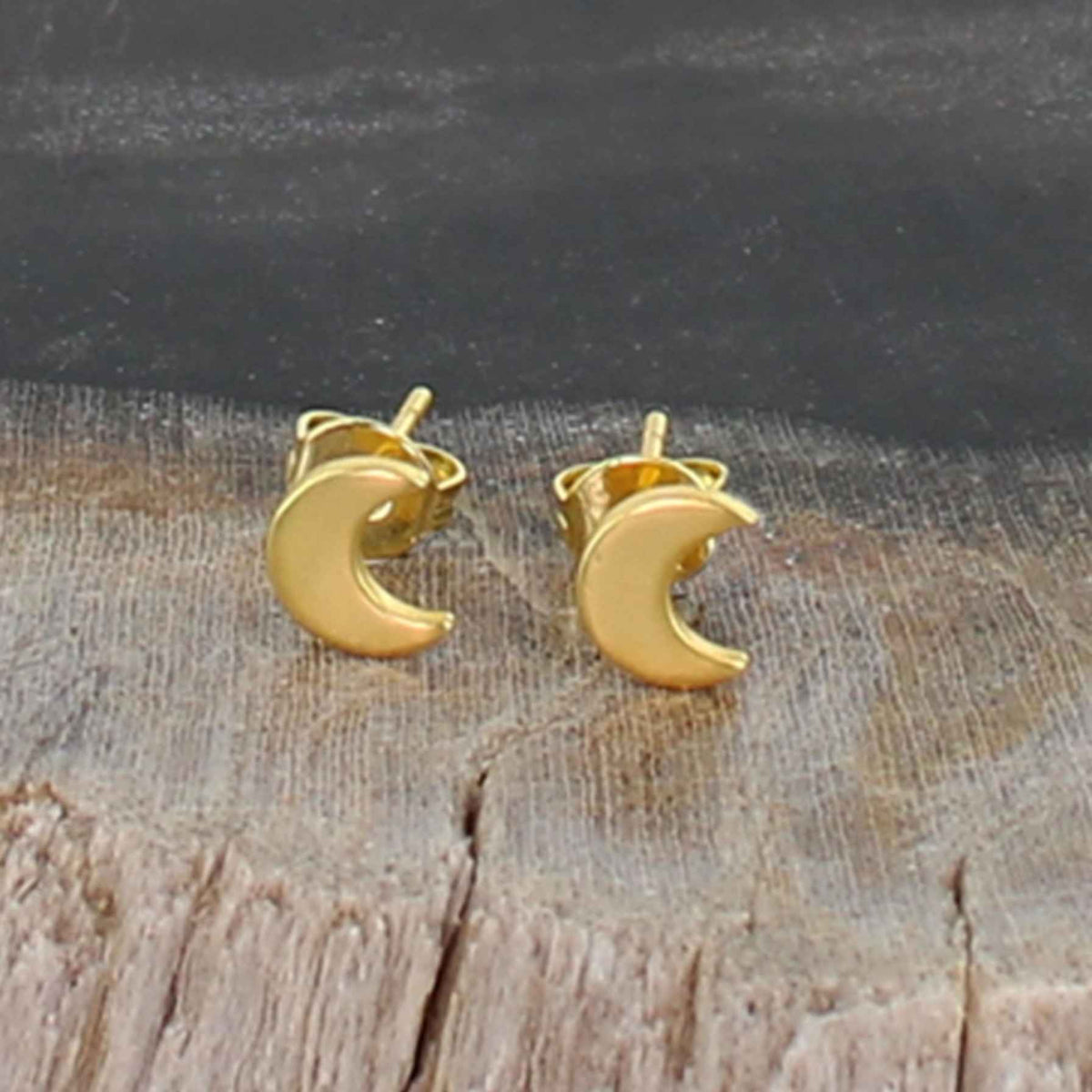 Simple Moon Stud Earrings | Gold Plate