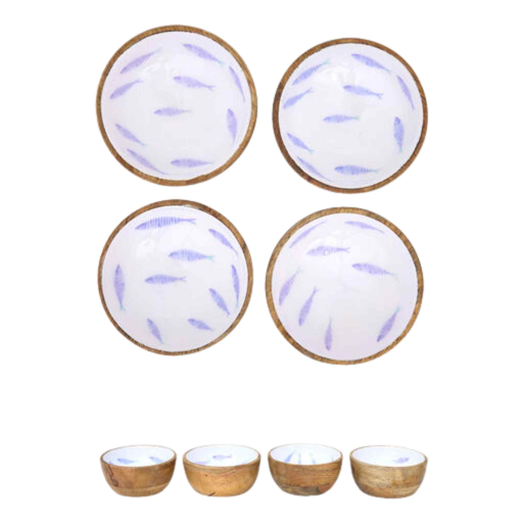 Small Enamelled Wooden Bowl | Fish Motif