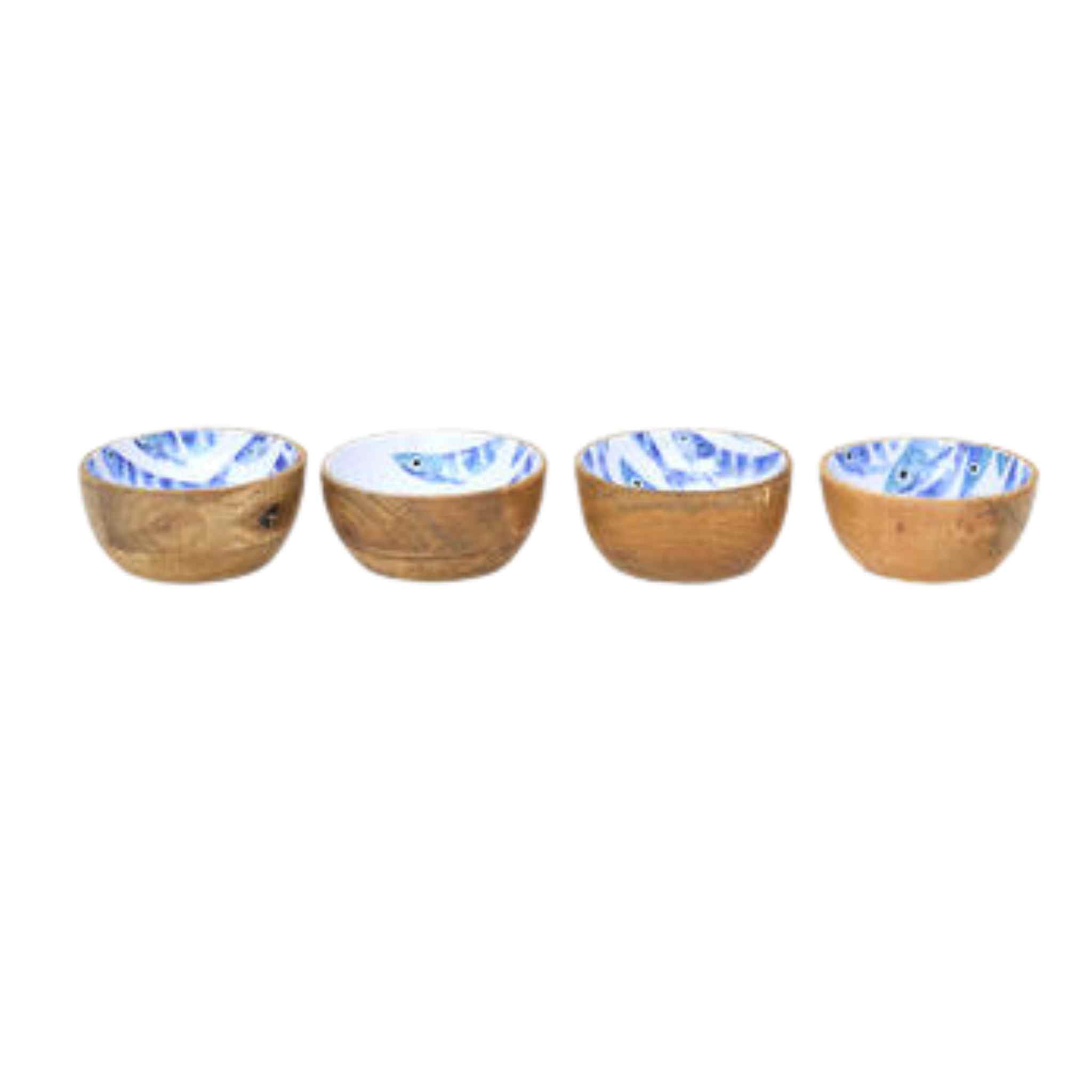 Small Enamelled Wooden Bowl | Fish Shoal