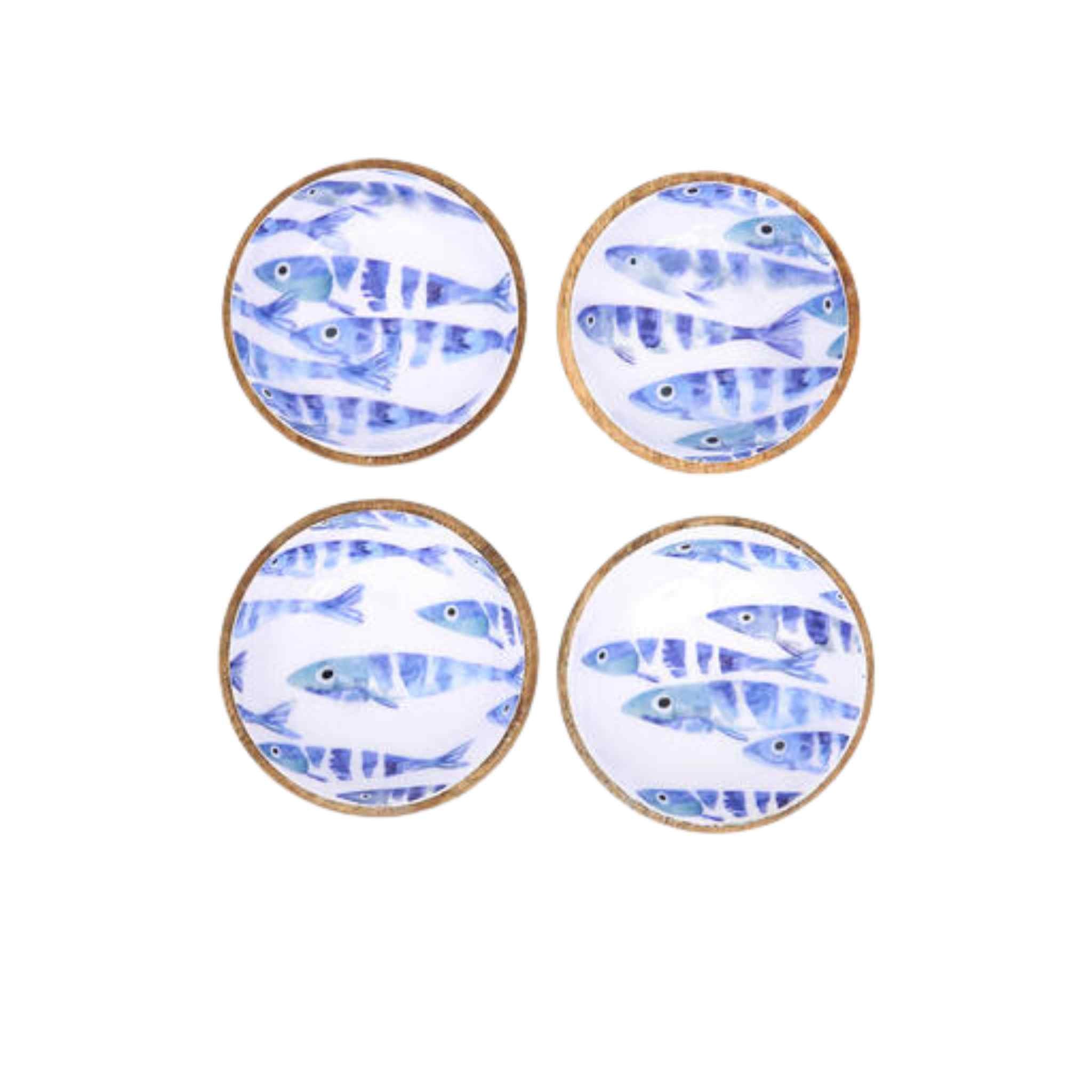 Small Enamelled Wooden Bowl | Fish Shoal