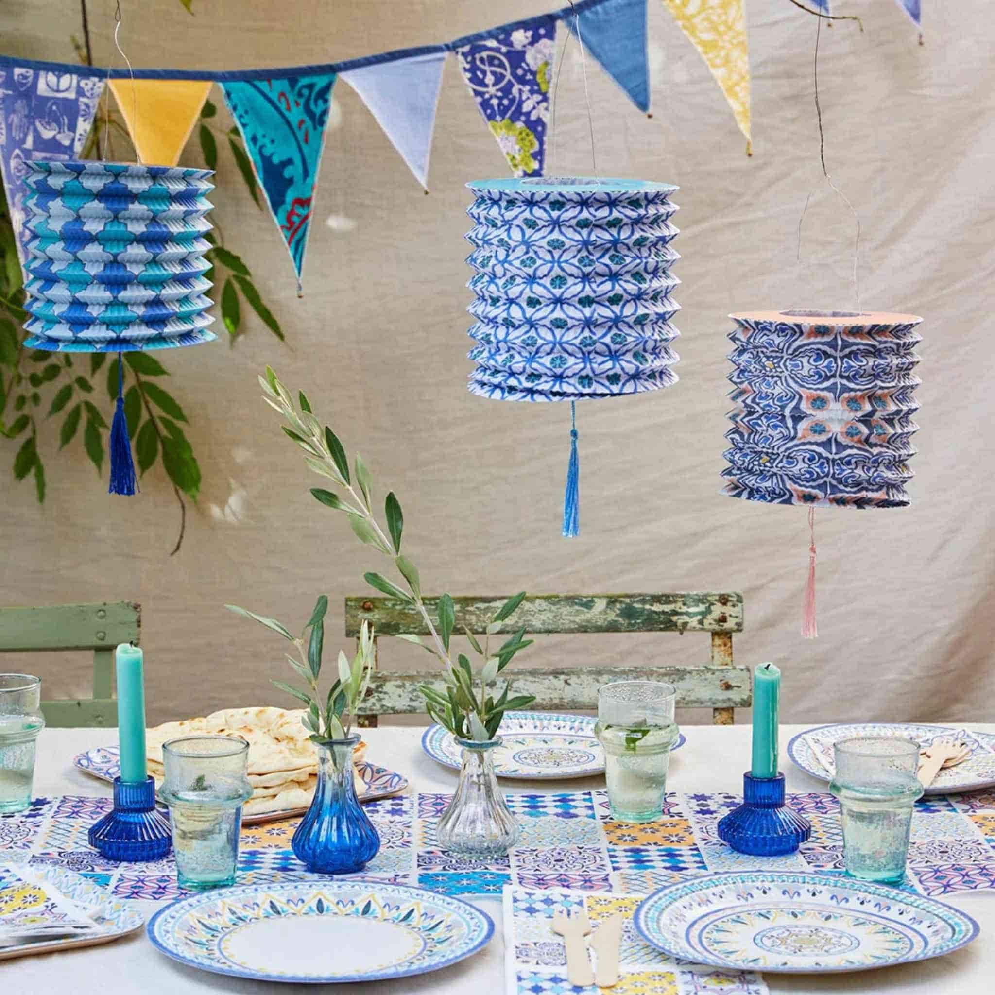 Souk Blue Hanging Paper Lanterns