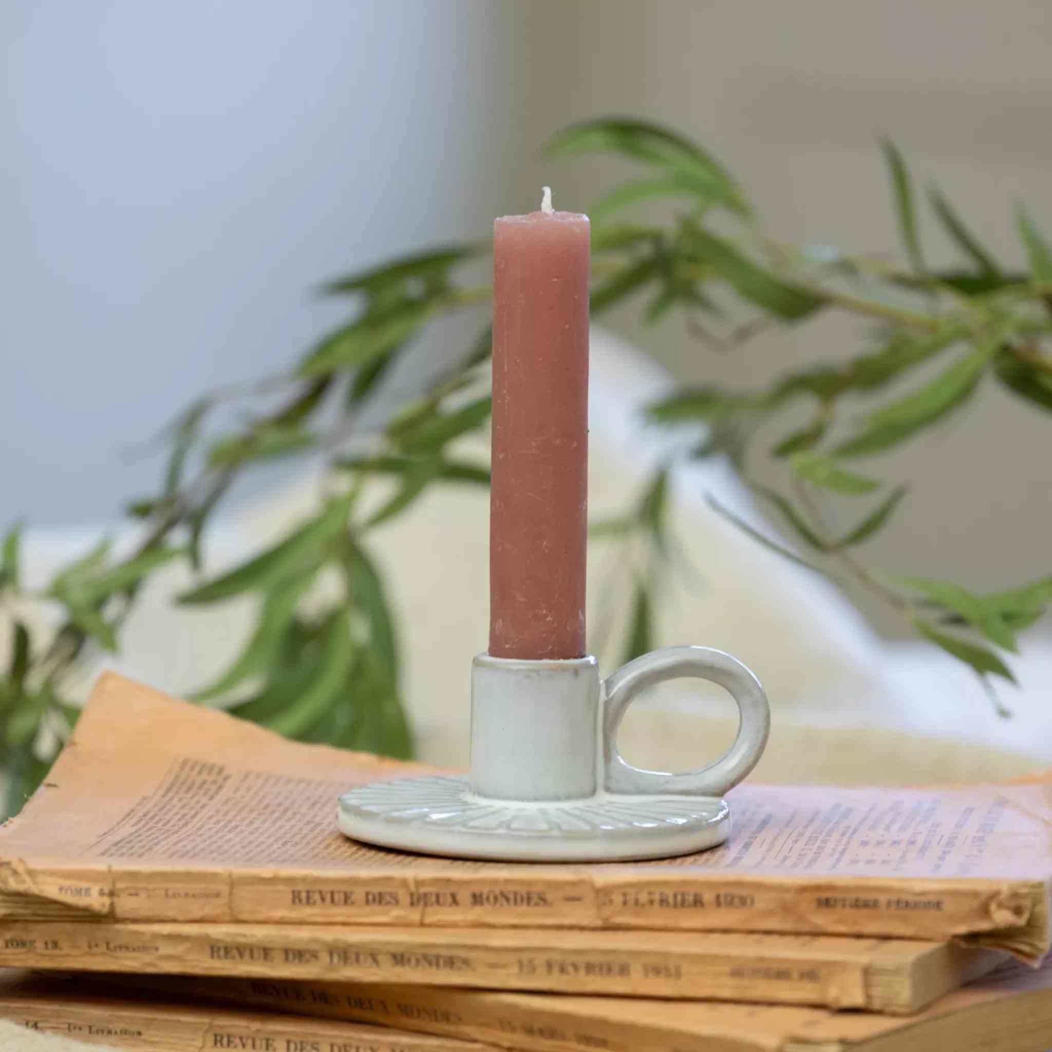 Stoneware Candle Holder with Handle