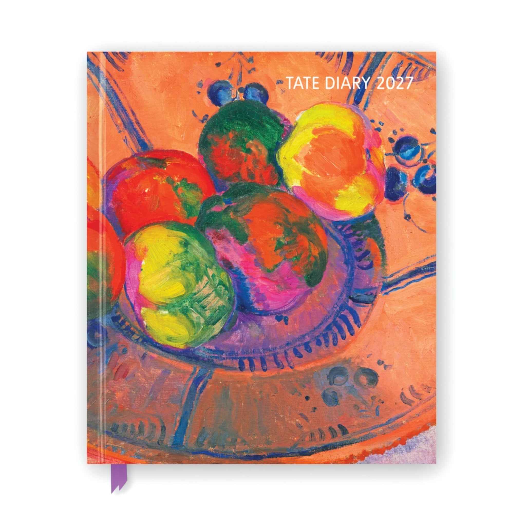 A hardcover journal titled 'TATE DIARY 2027' featuring a colorful, impressionistic painting of fruit
