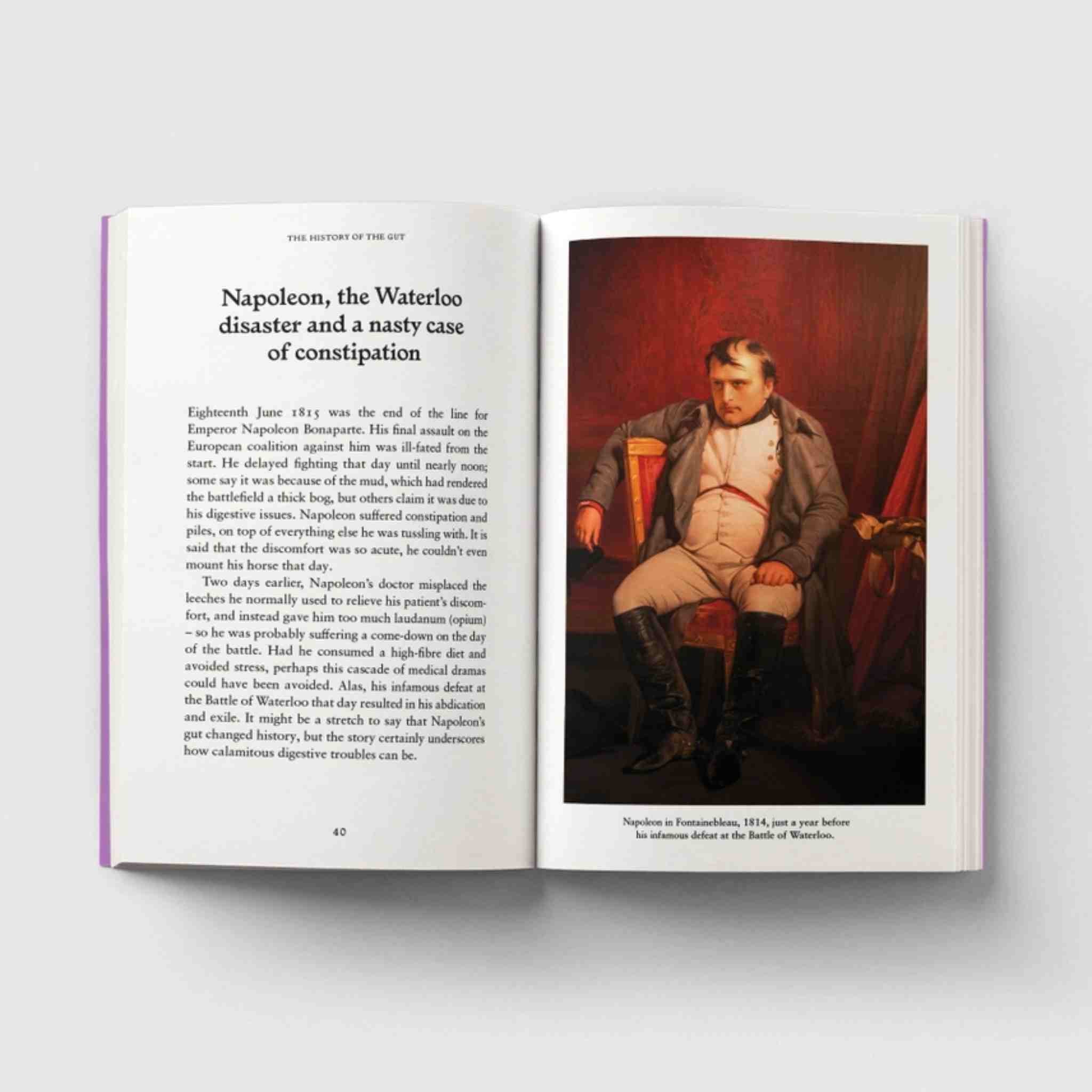 Page with title 'Napoleon, the Waterloo disaster and a nasty case of constipation. picture of Napoleon looking bloated