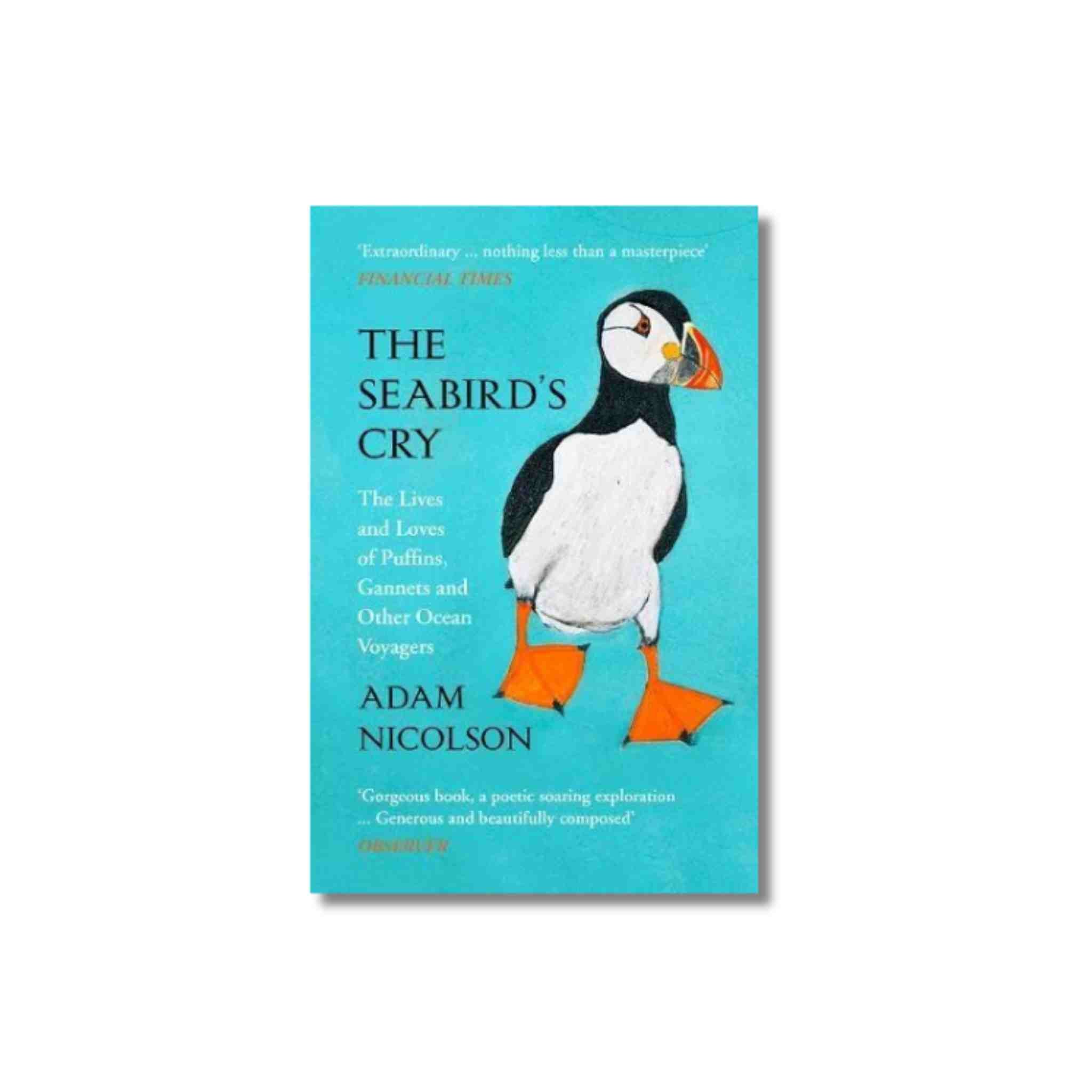 Book cover of 'The Seabird's Cry' with a puffin illustration on a blue background