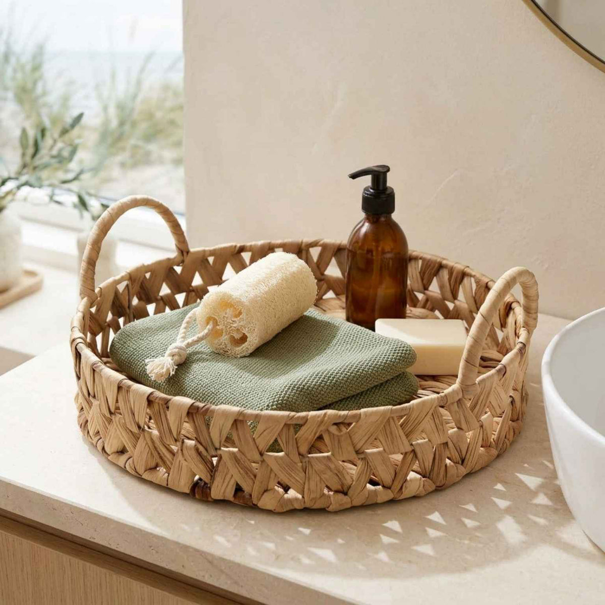 Natural Woven Tray with Handles
