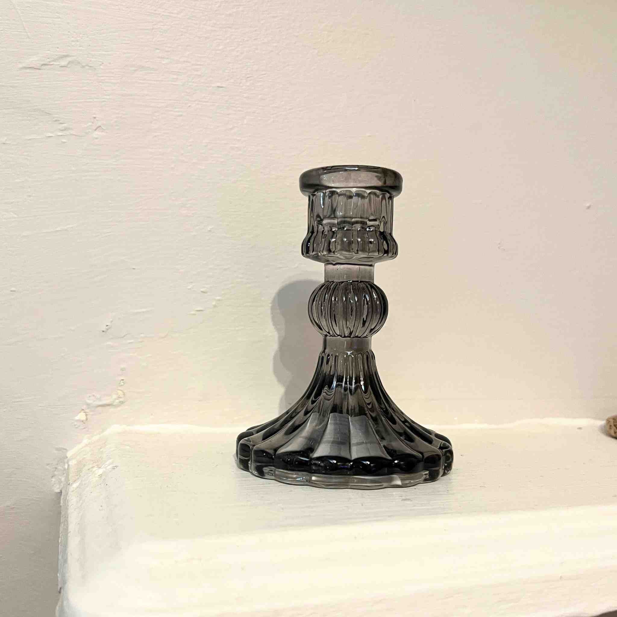 Glass Dinner Candle Holder | Blue / Grey