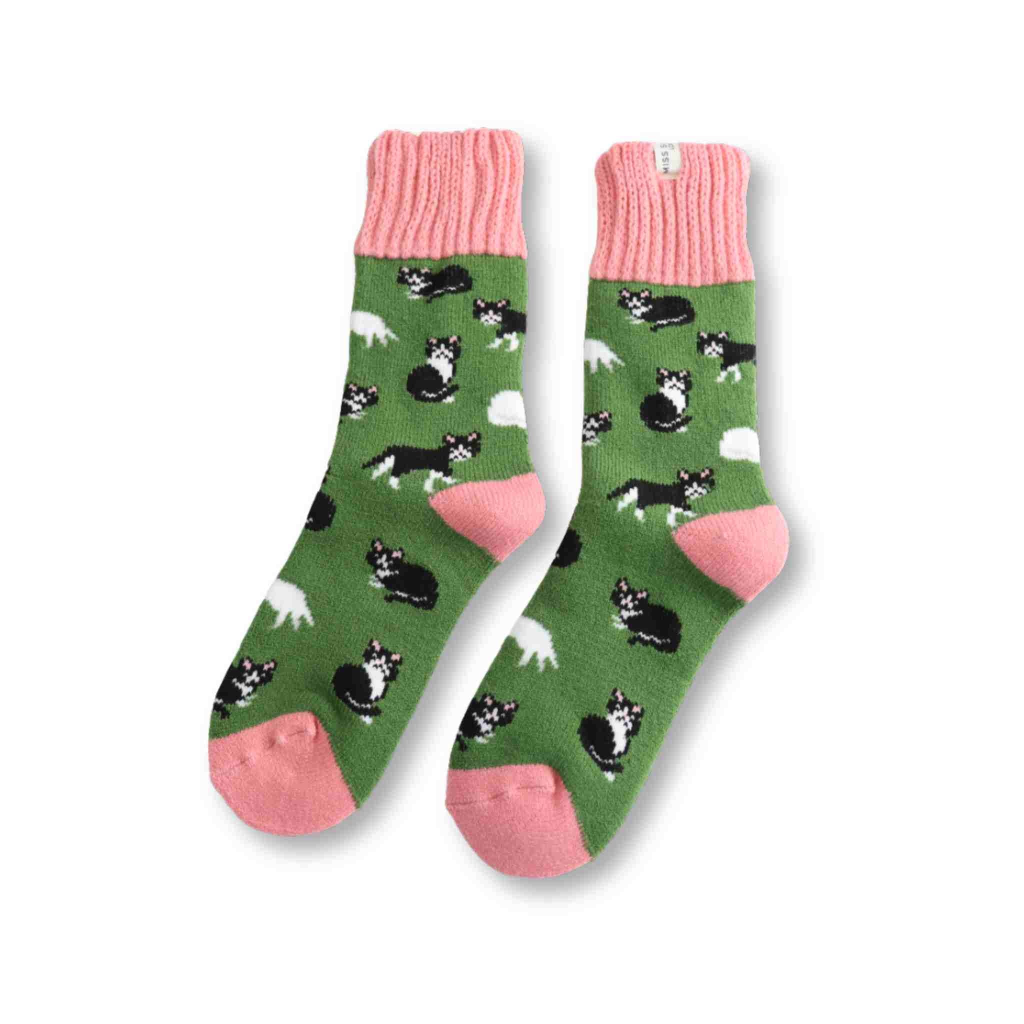 Cats Winter Socks | Green
