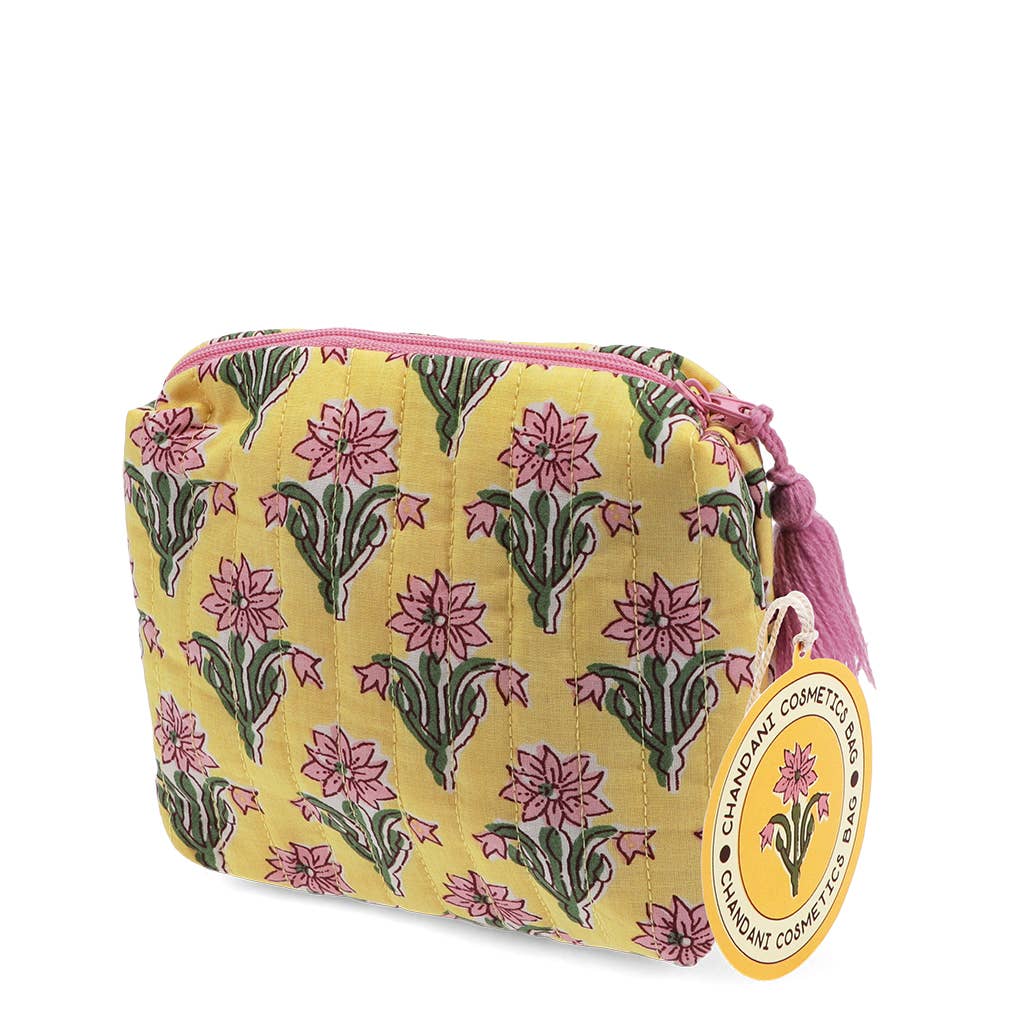 Small pouch with floral pattern on a yellow background